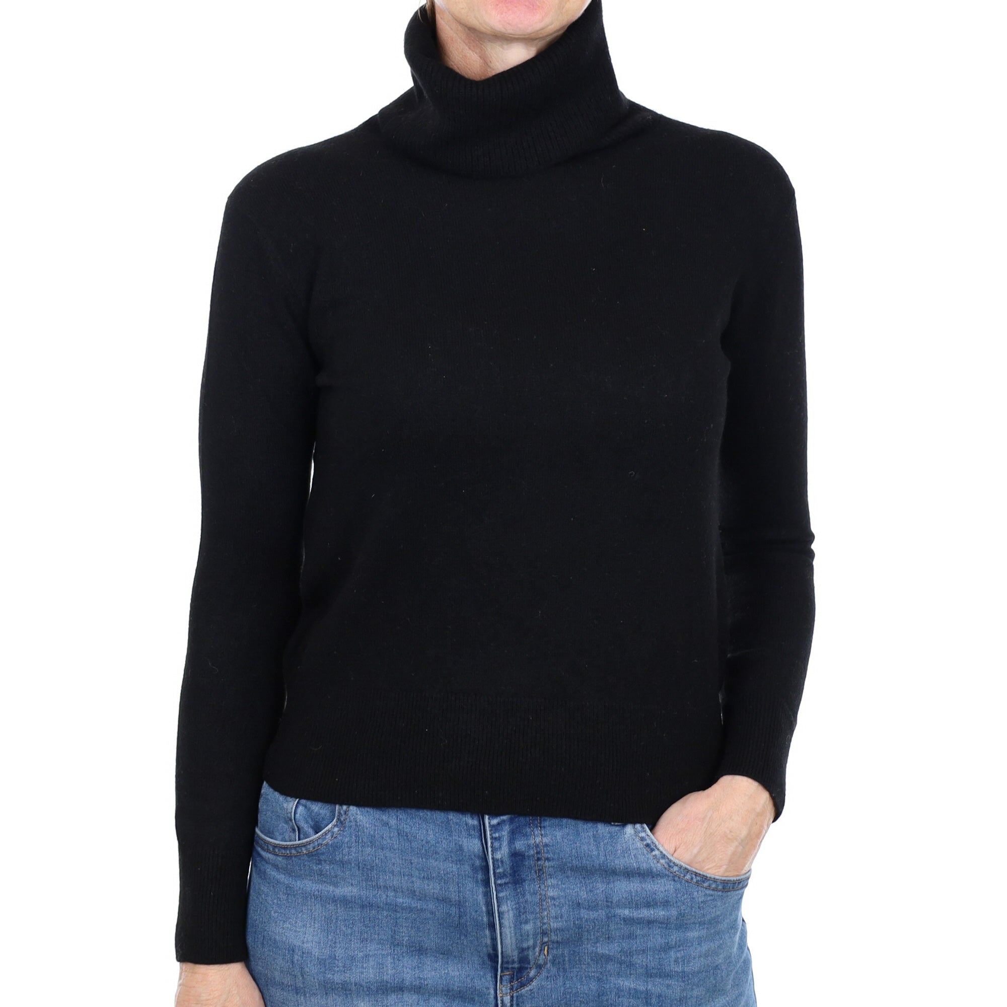 Black Cashmere Polo Neck Jumper Small