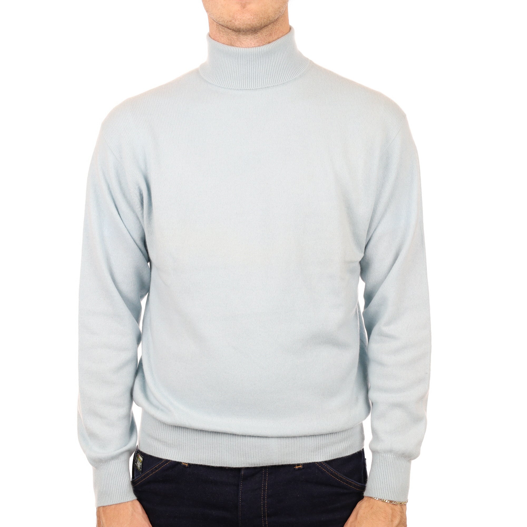 Men's Opal Blue Cashmere Polo Neck Jumper Medium