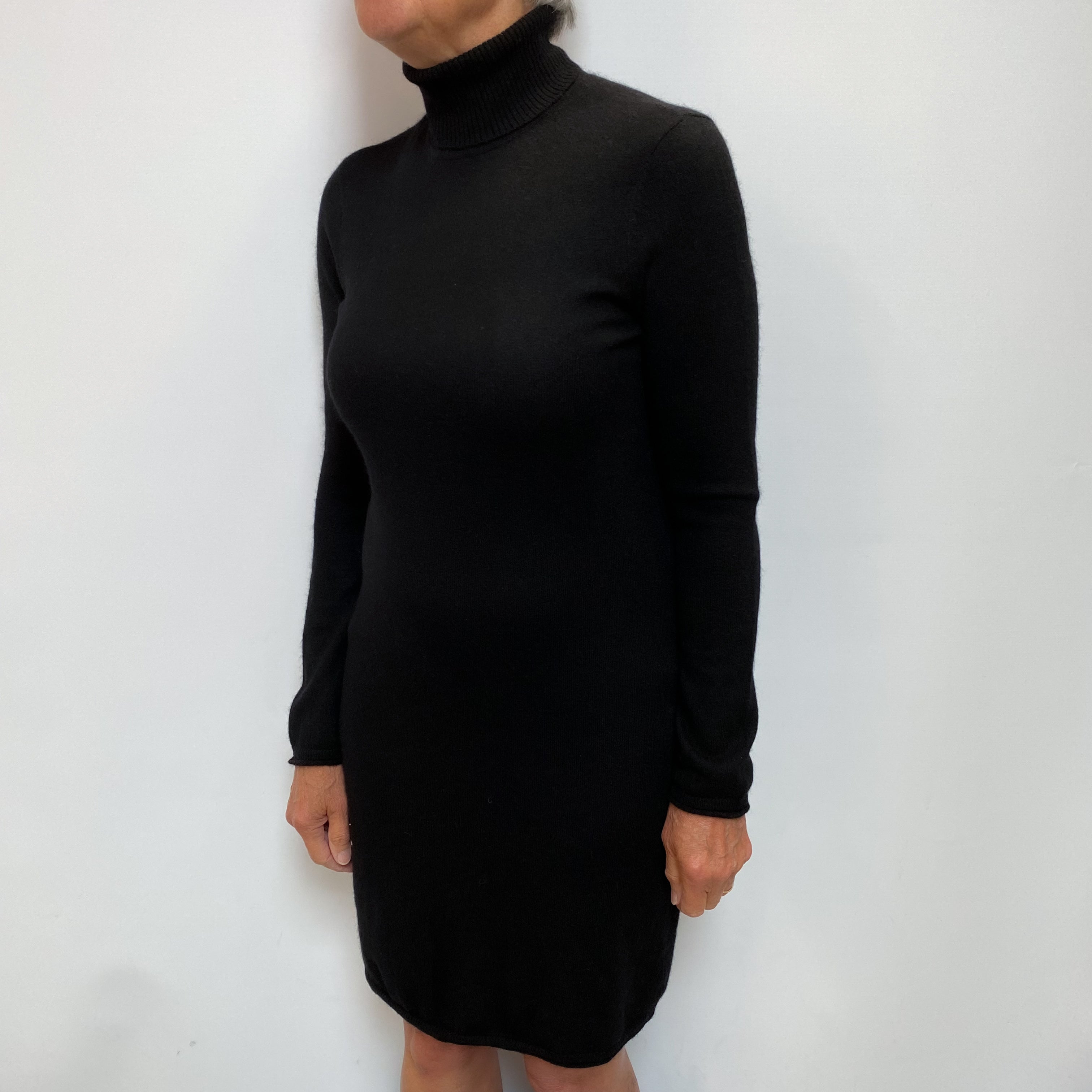 Black Cashmere Polo Neck Jumper Dress Medium