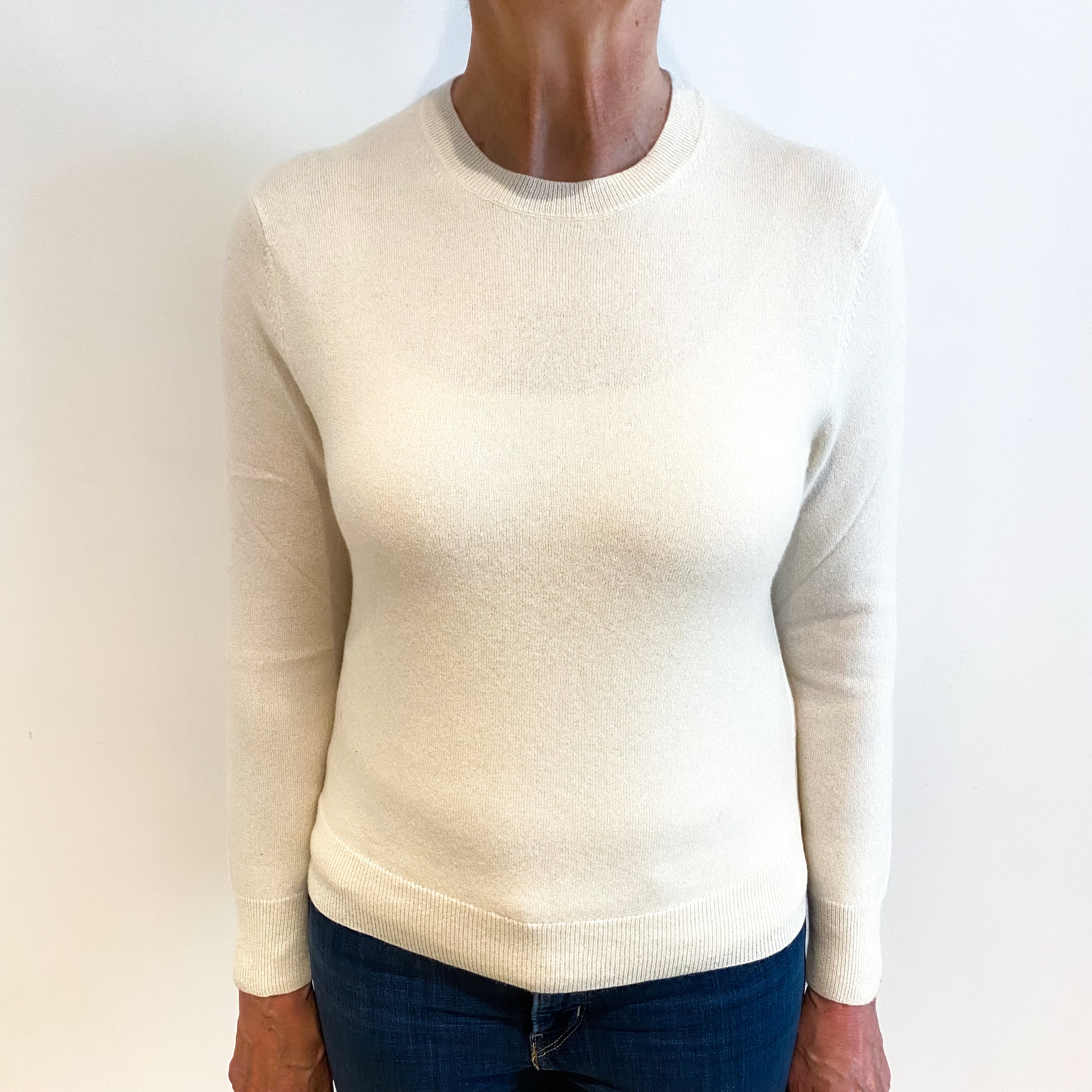 Ivory Cream Cashmere Crew Neck Jumper Medium
