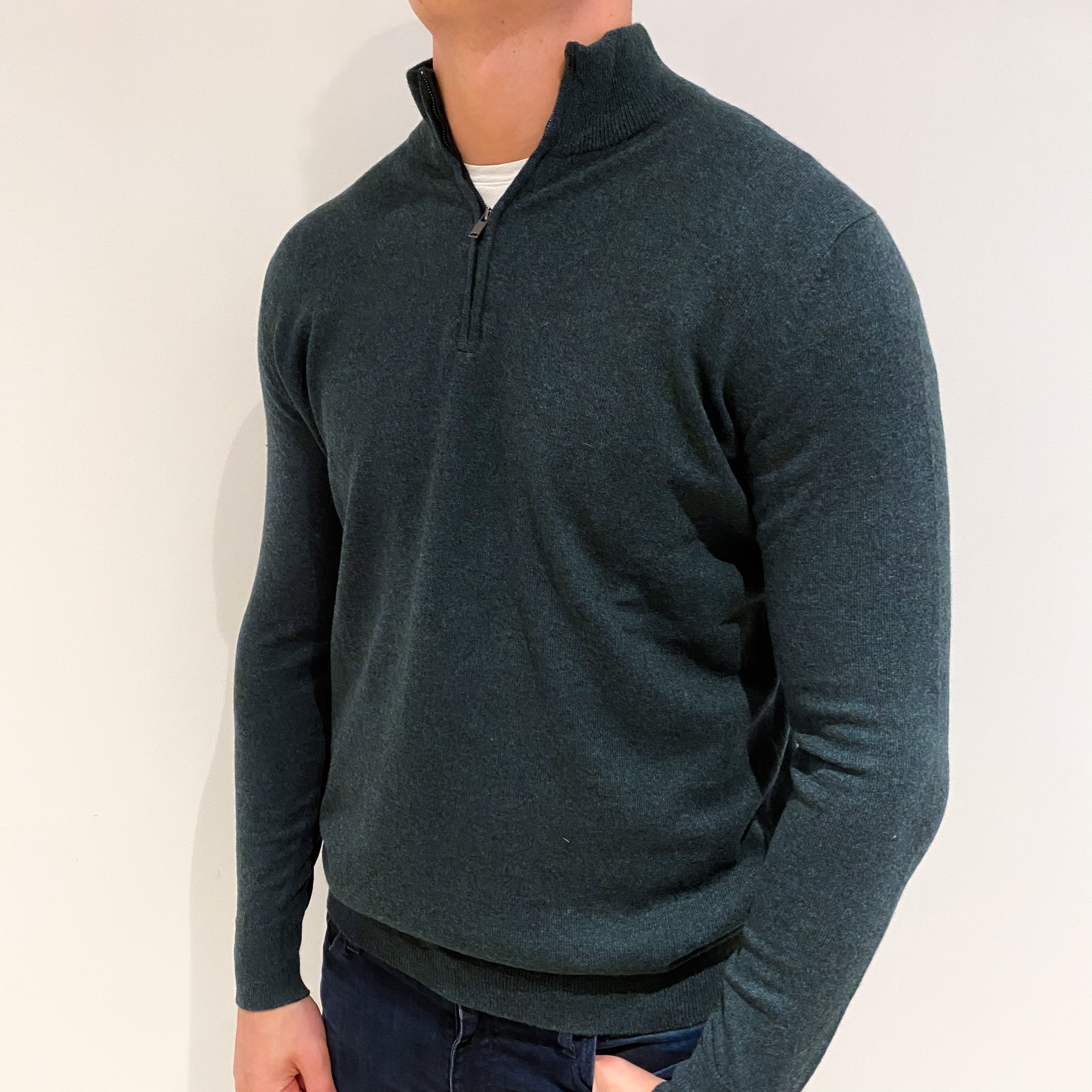 Men's Dark Forest Green Cashmere Turtle Neck Jumper XL