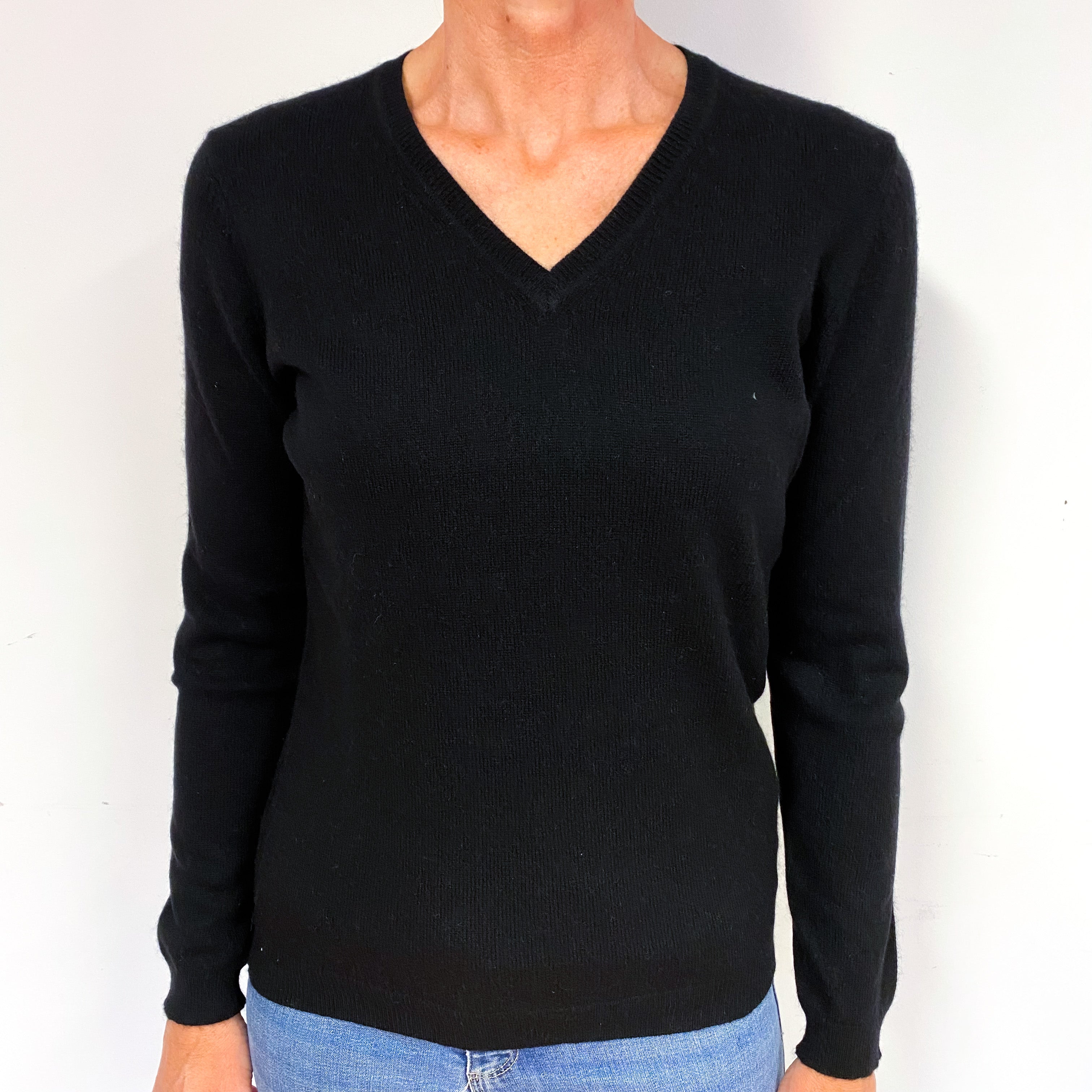 Black Cashmere V-Neck Jumper Medium