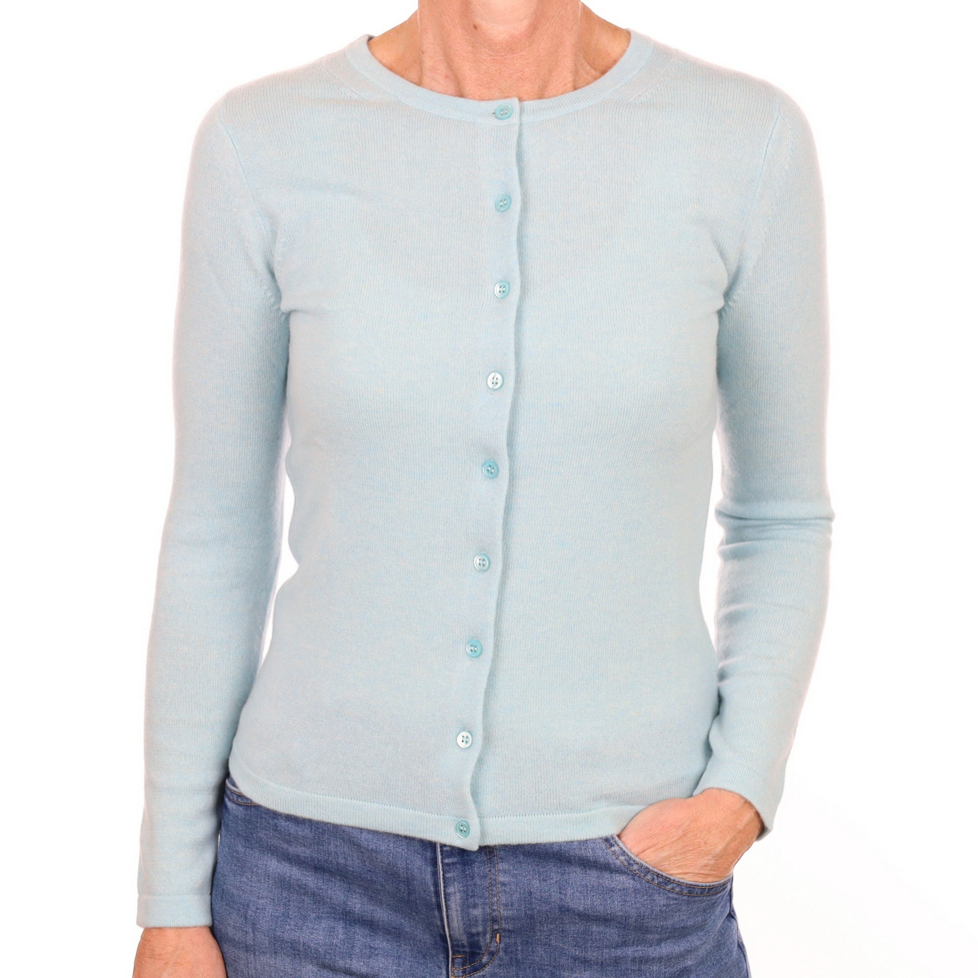New Opal Green Cashmere Crew Neck Cardigan Small