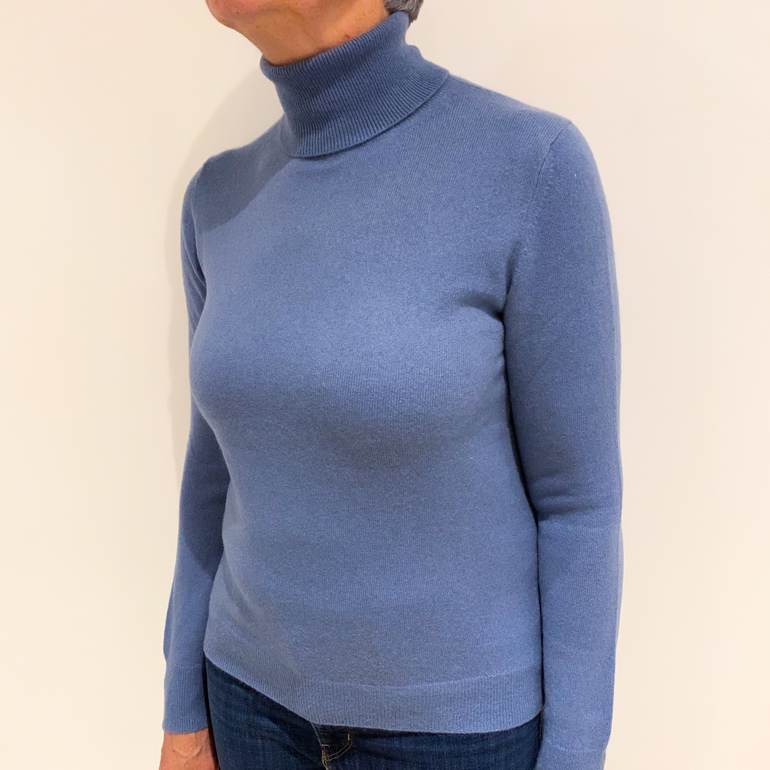 Air Force Blue Cashmere Polo Neck Jumper Medium
