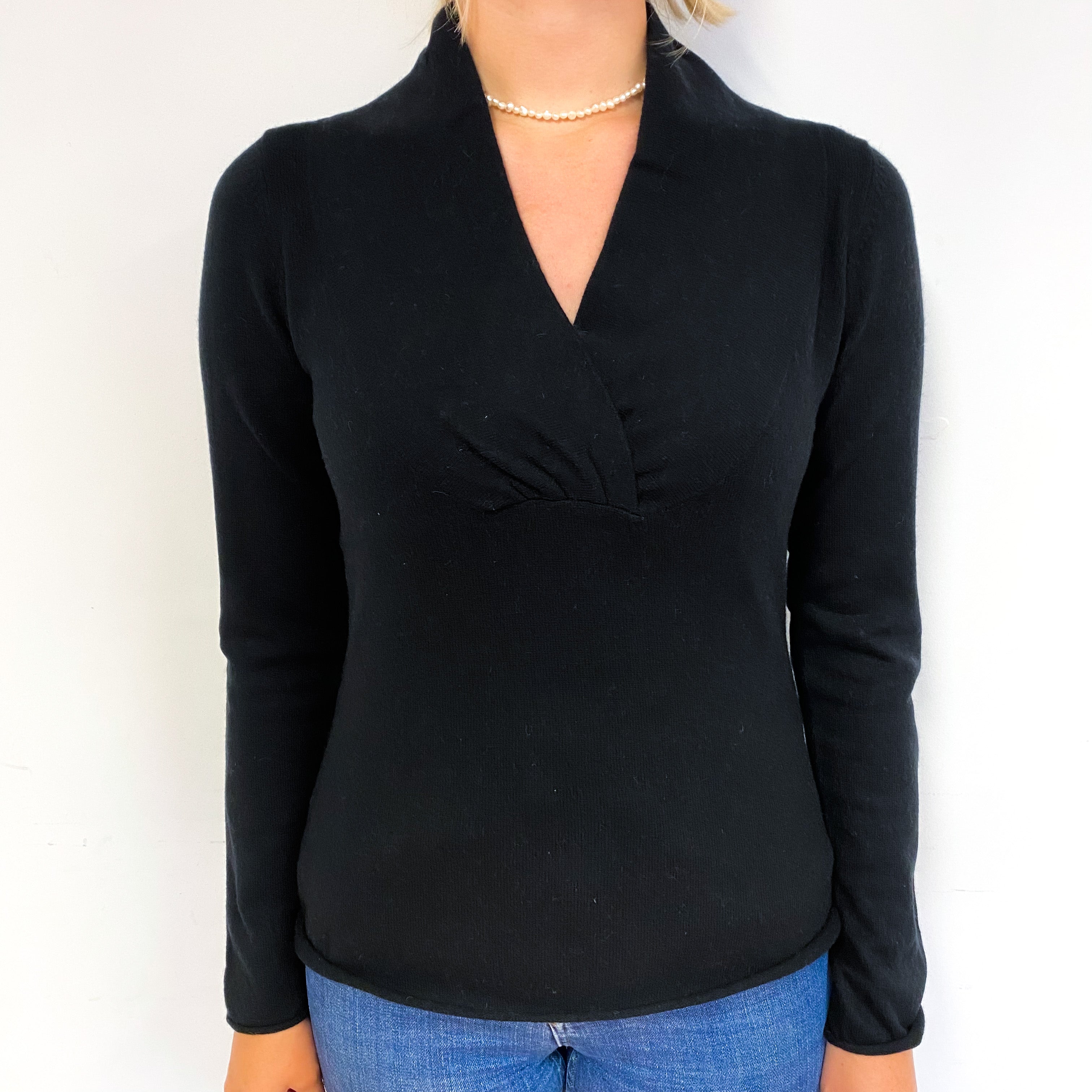 Black Cashmere Cross-Over V-Neck Jumper Small