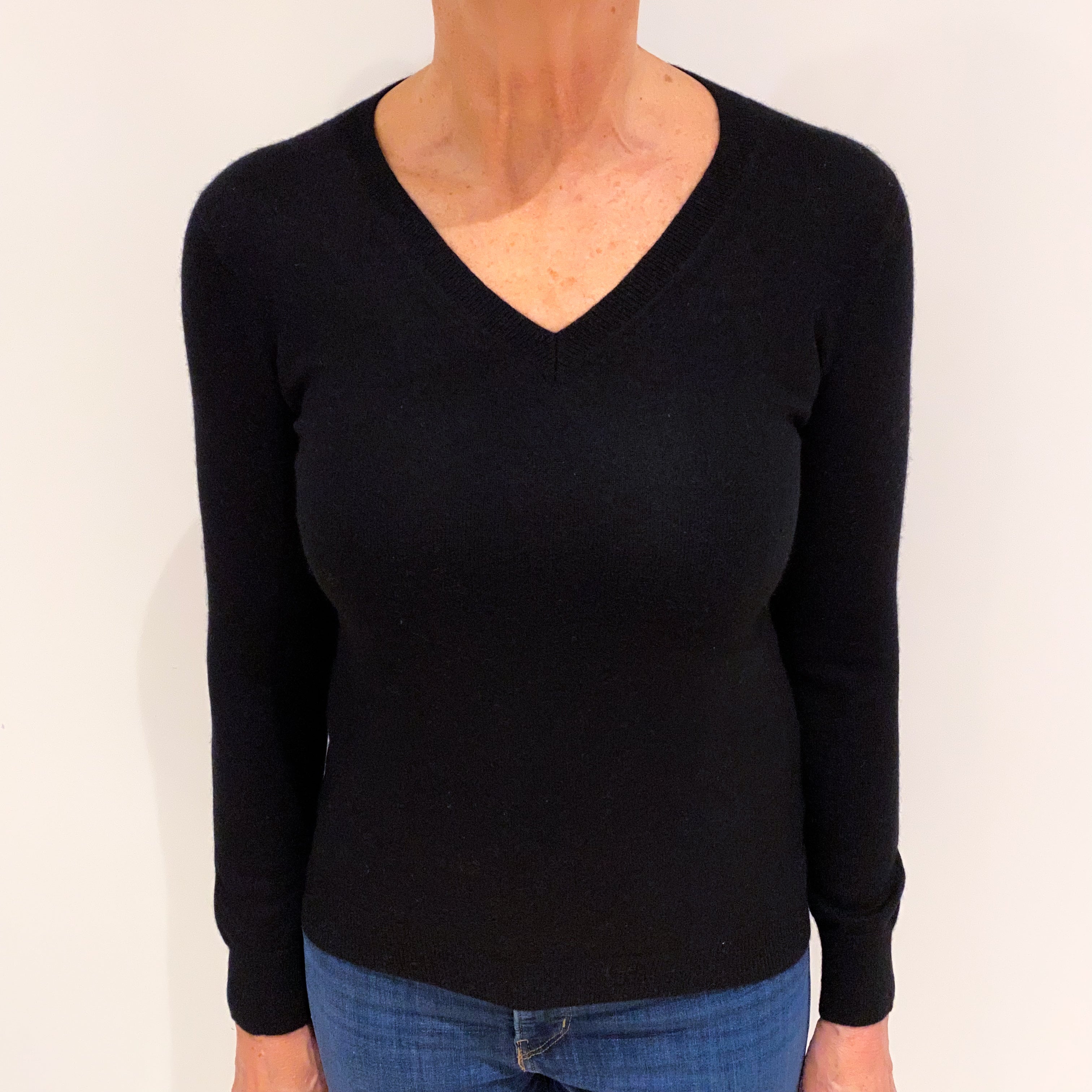 Black Cashmere V Neck Jumper Medium