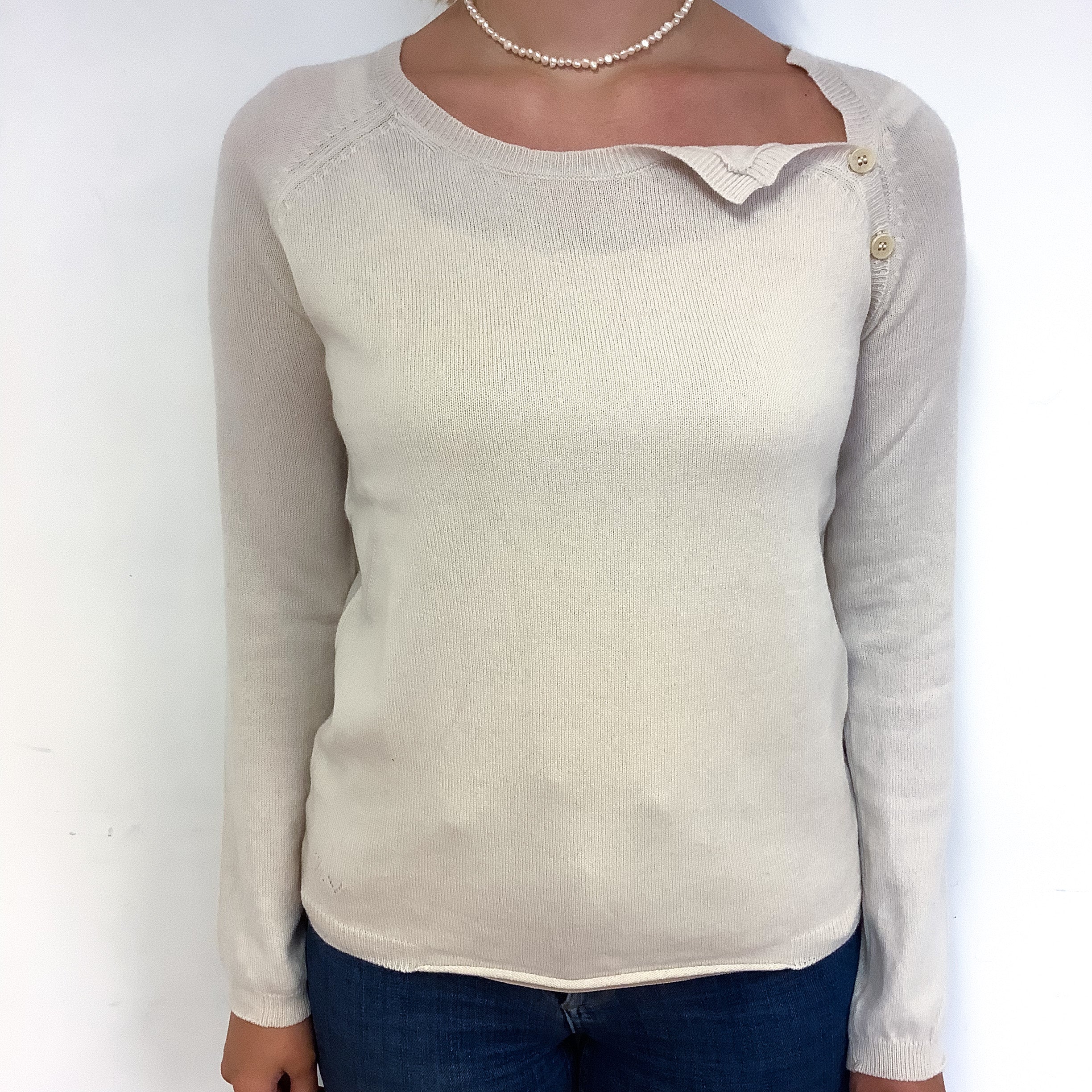 Ivory Cream Slogan Cashmere Crew Neck Jumper Small