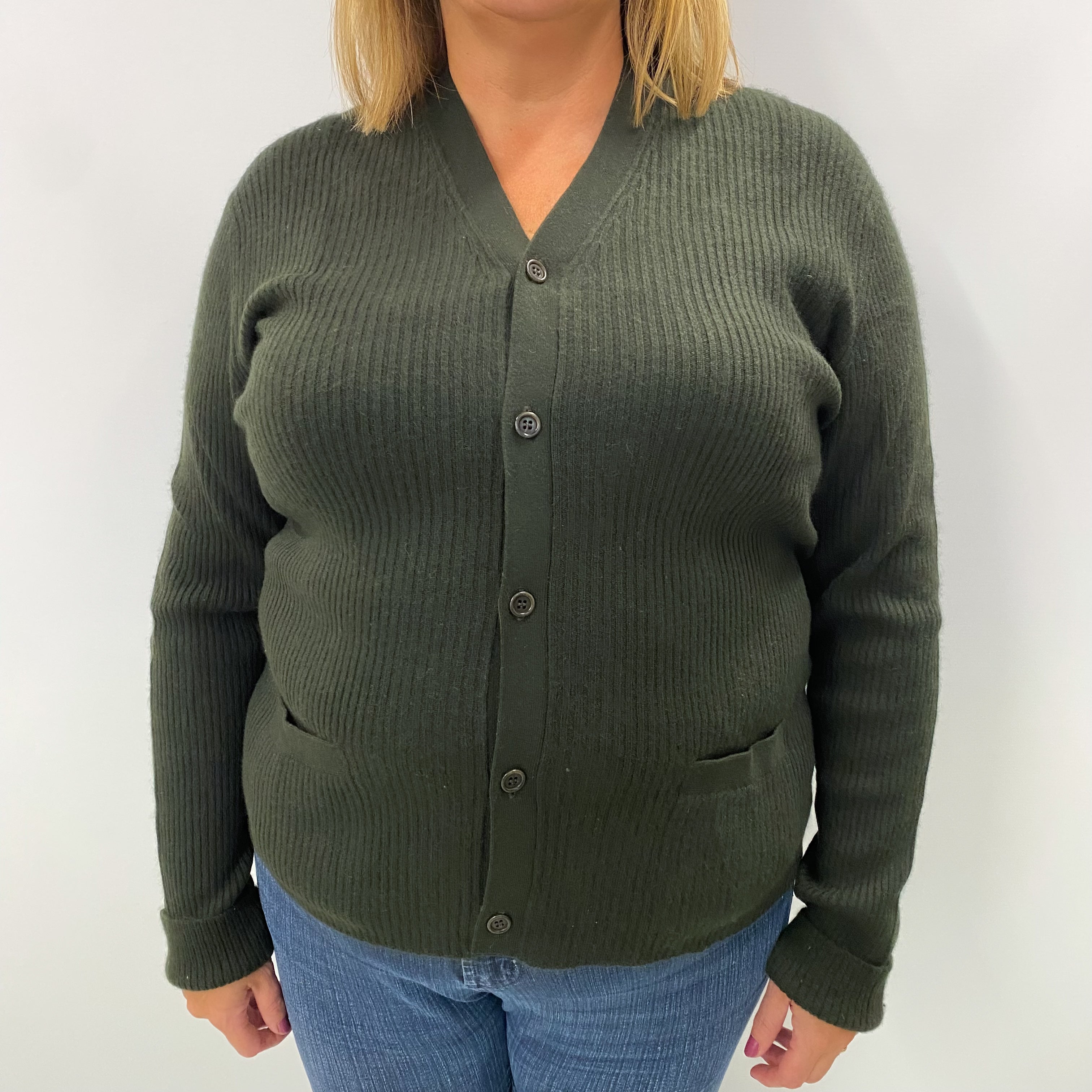 TSE Forest Green Cashmere V Neck Cardigan Extra Large