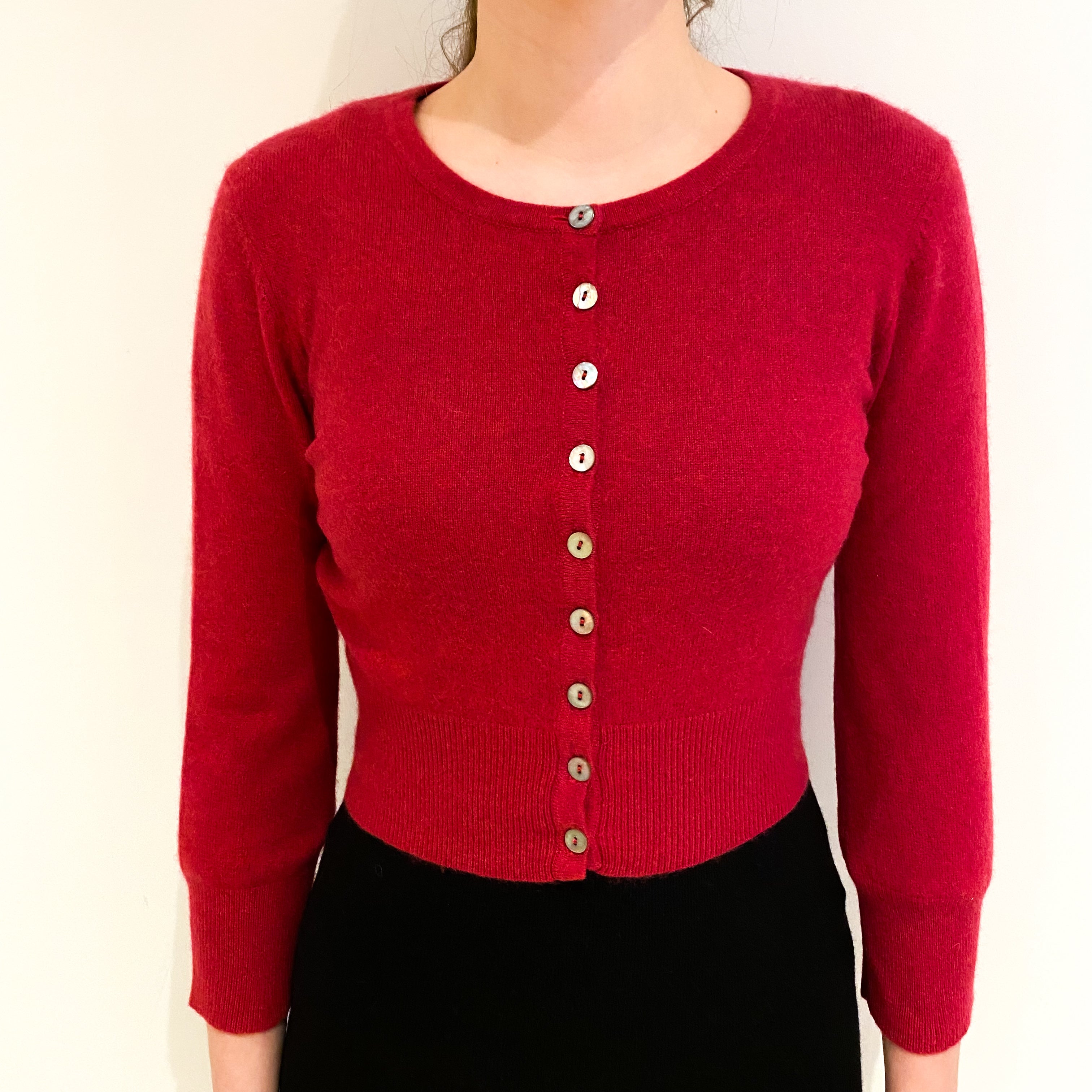 Crimson Red Cashmere Crew Neck Cardigan Extra Small
