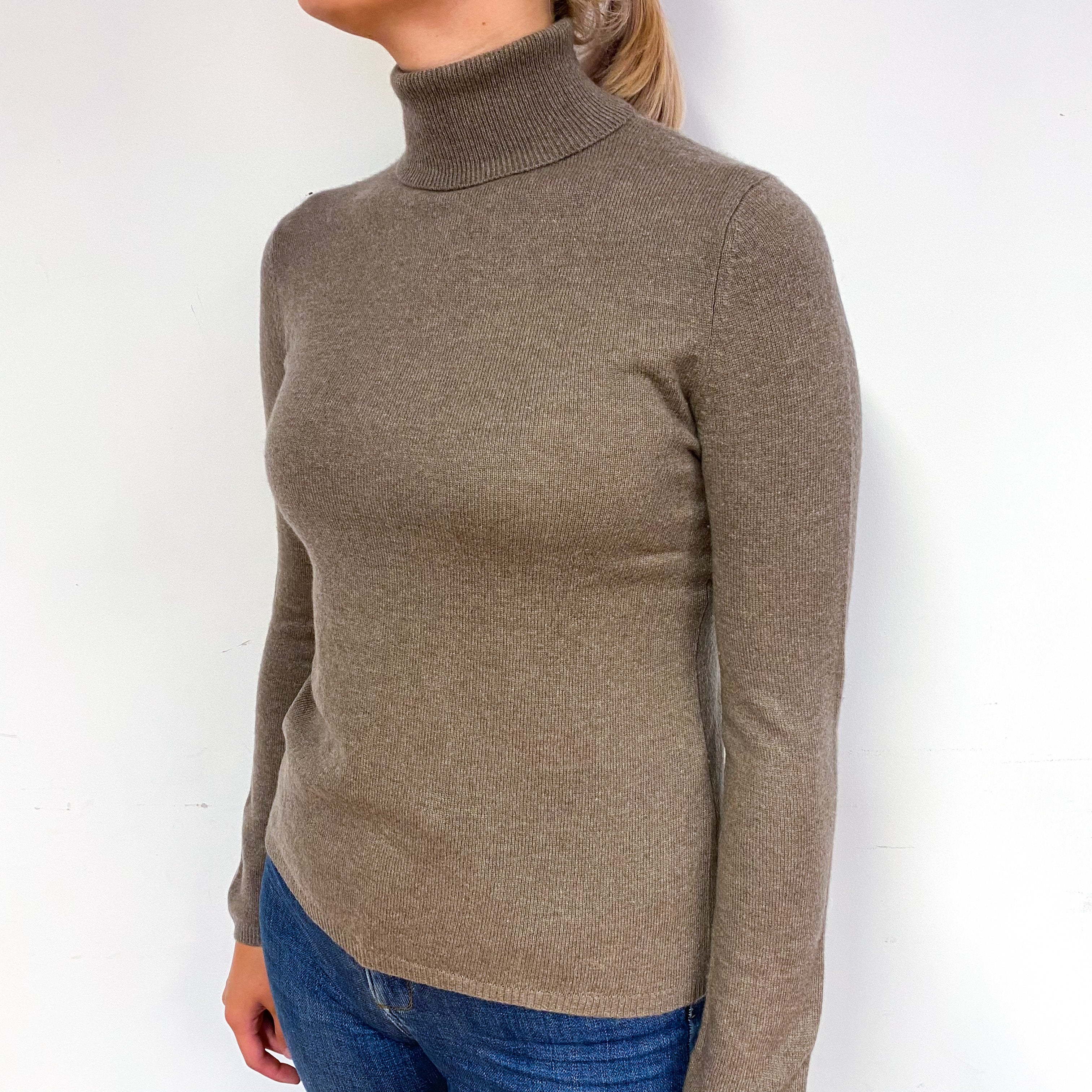 Mocha Brown Cashmere Polo Neck Jumper Small