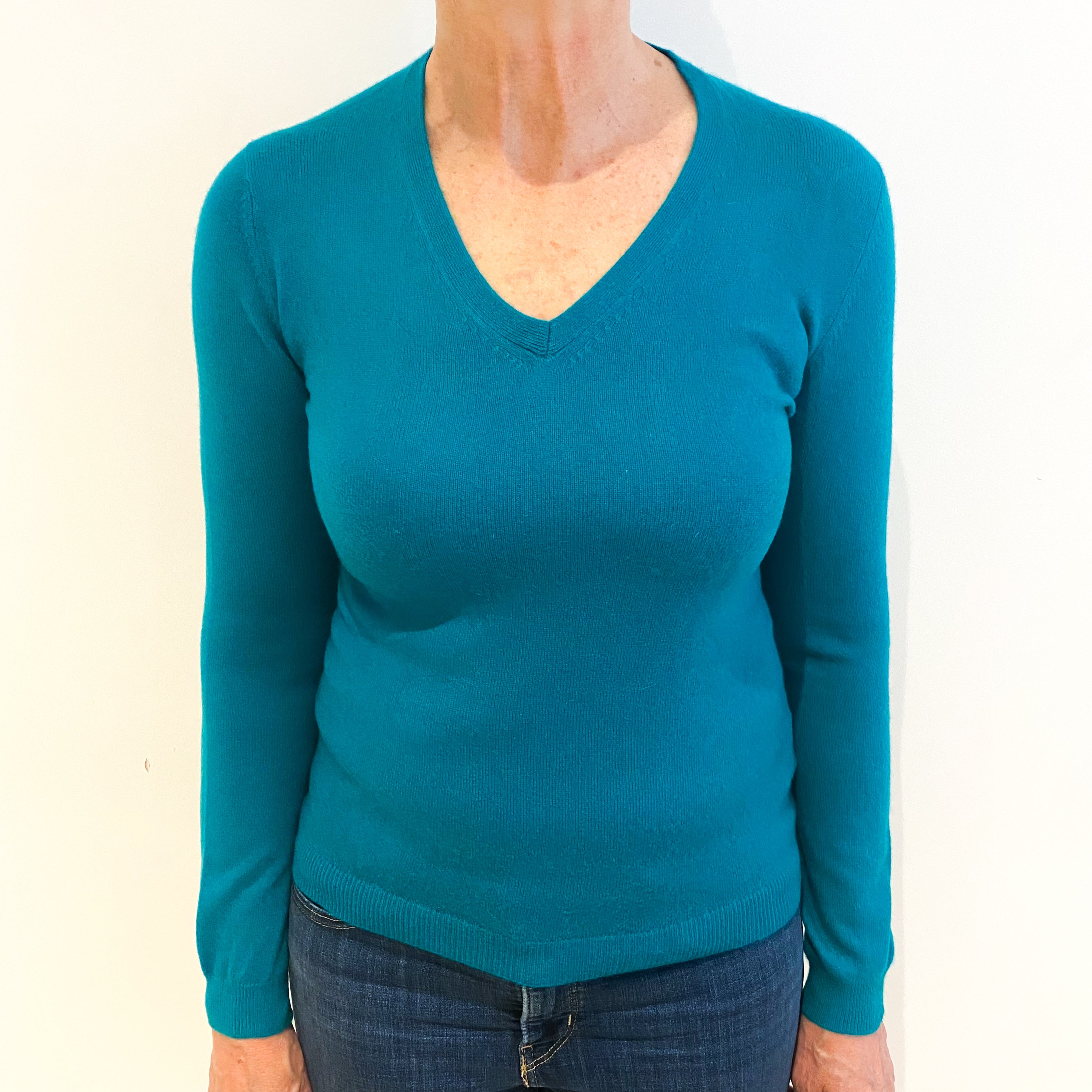 Parakeet Green Cashmere V Neck Jumper Medium