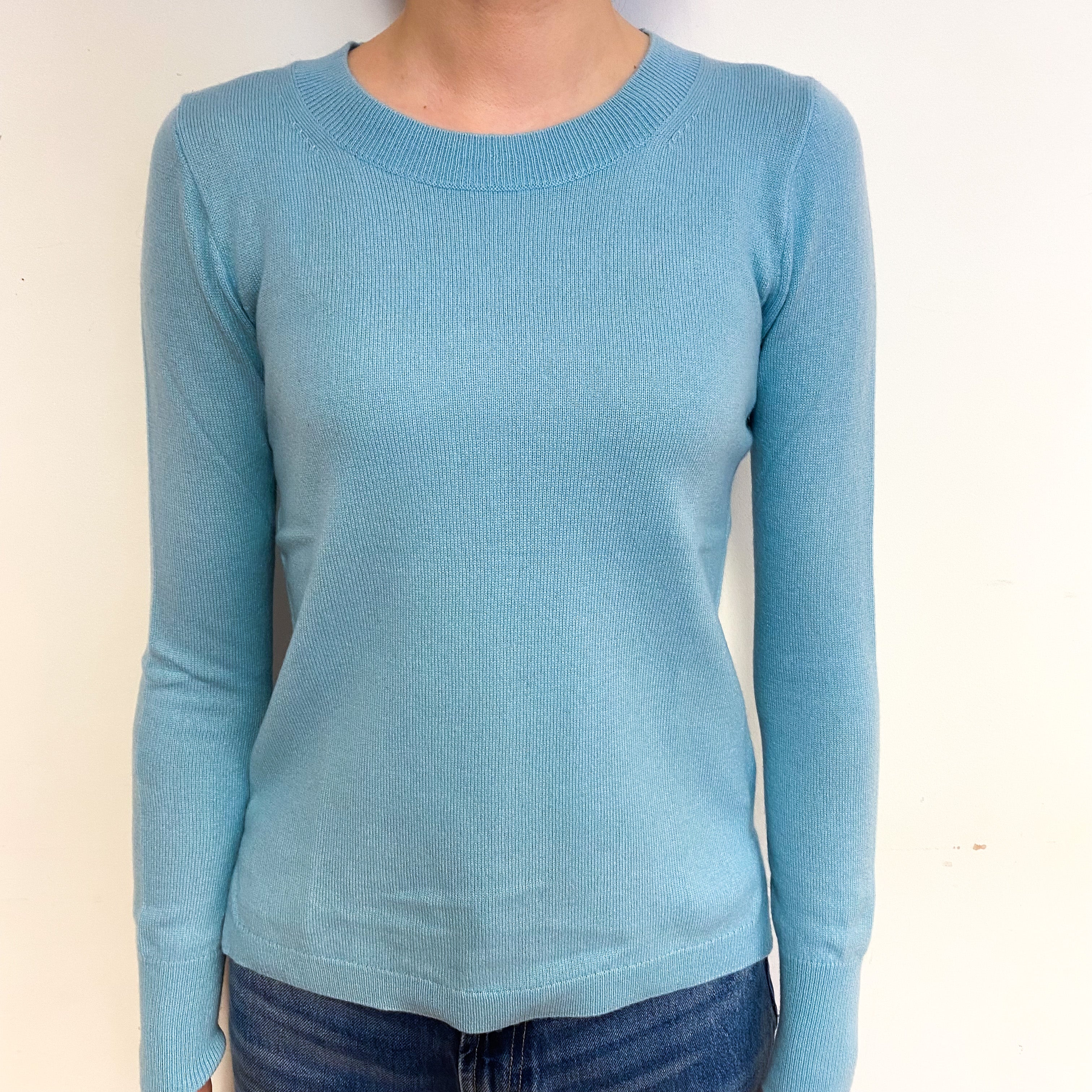 Pale Aqua Blue Cashmere Crew Neck Jumper Extra Small