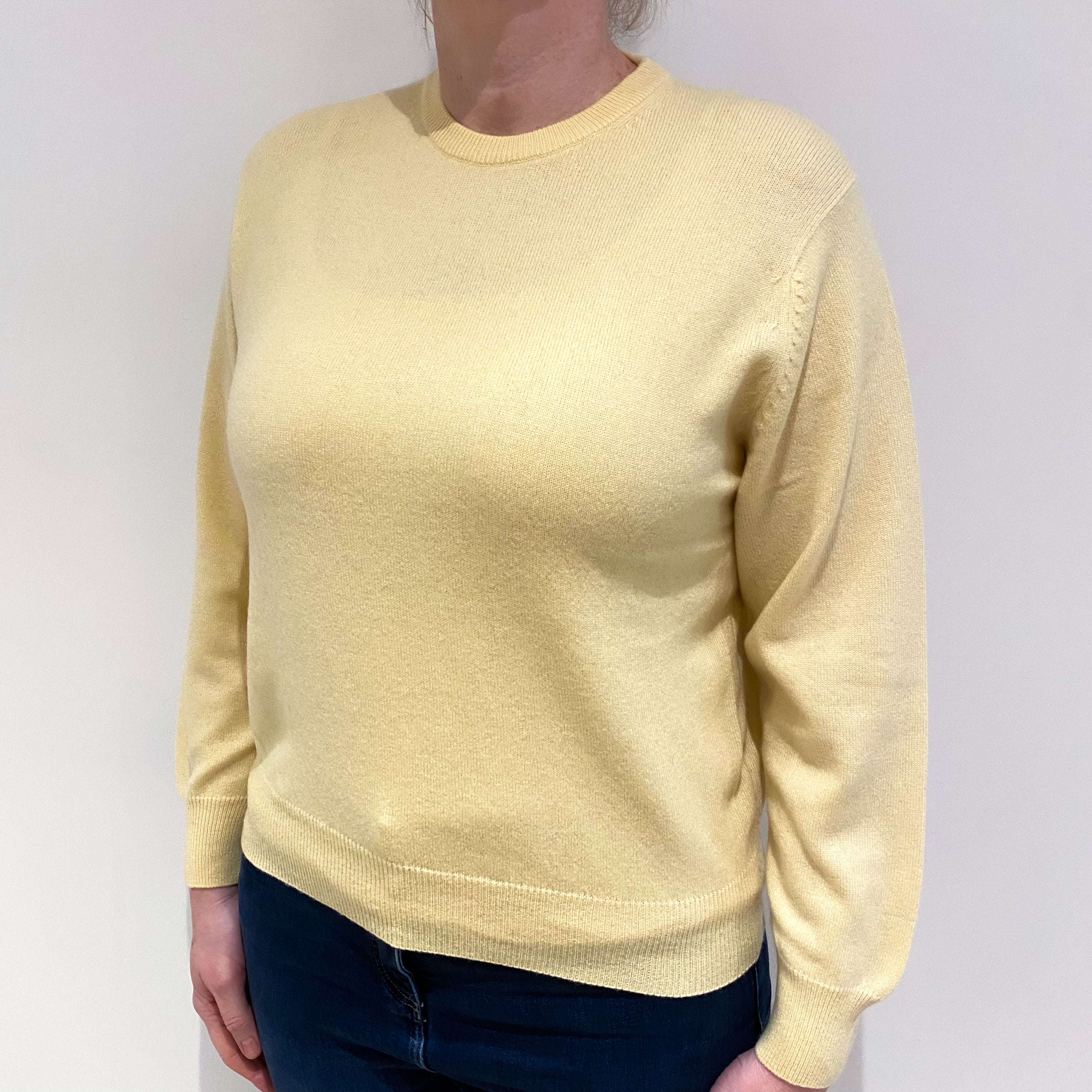 Primrose Yellow Cashmere Crew Neck Jumper Large