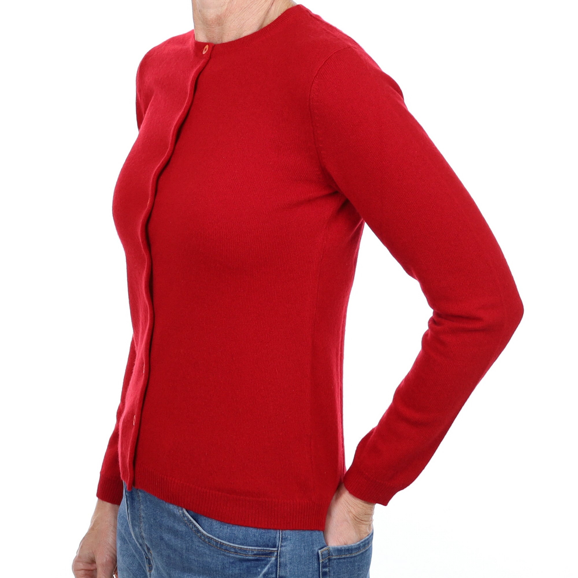 Berry Red Cashmere Crew Neck Cardigan Small