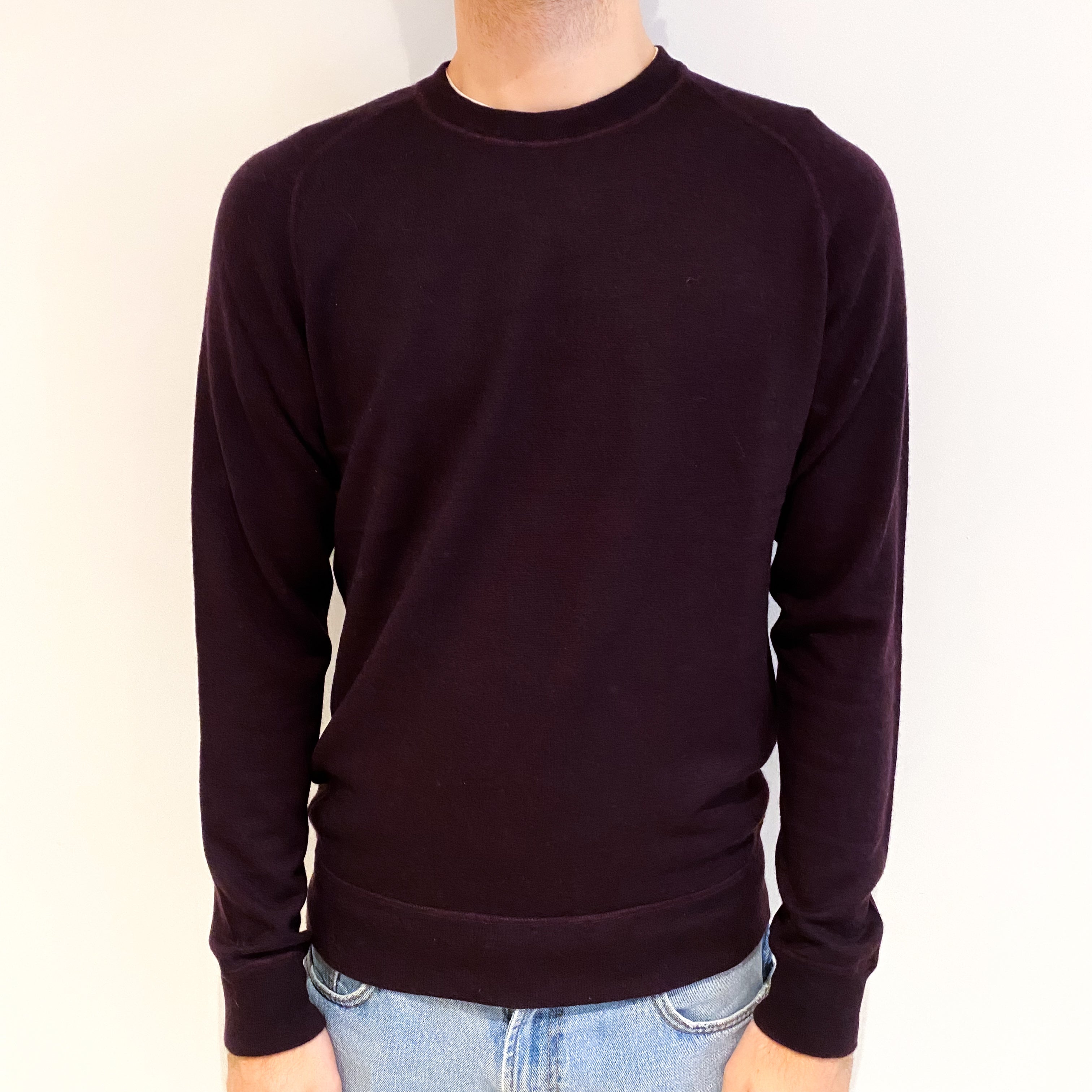 Men's Aubergine Purple Cashmere Crew Neck Jumper Large