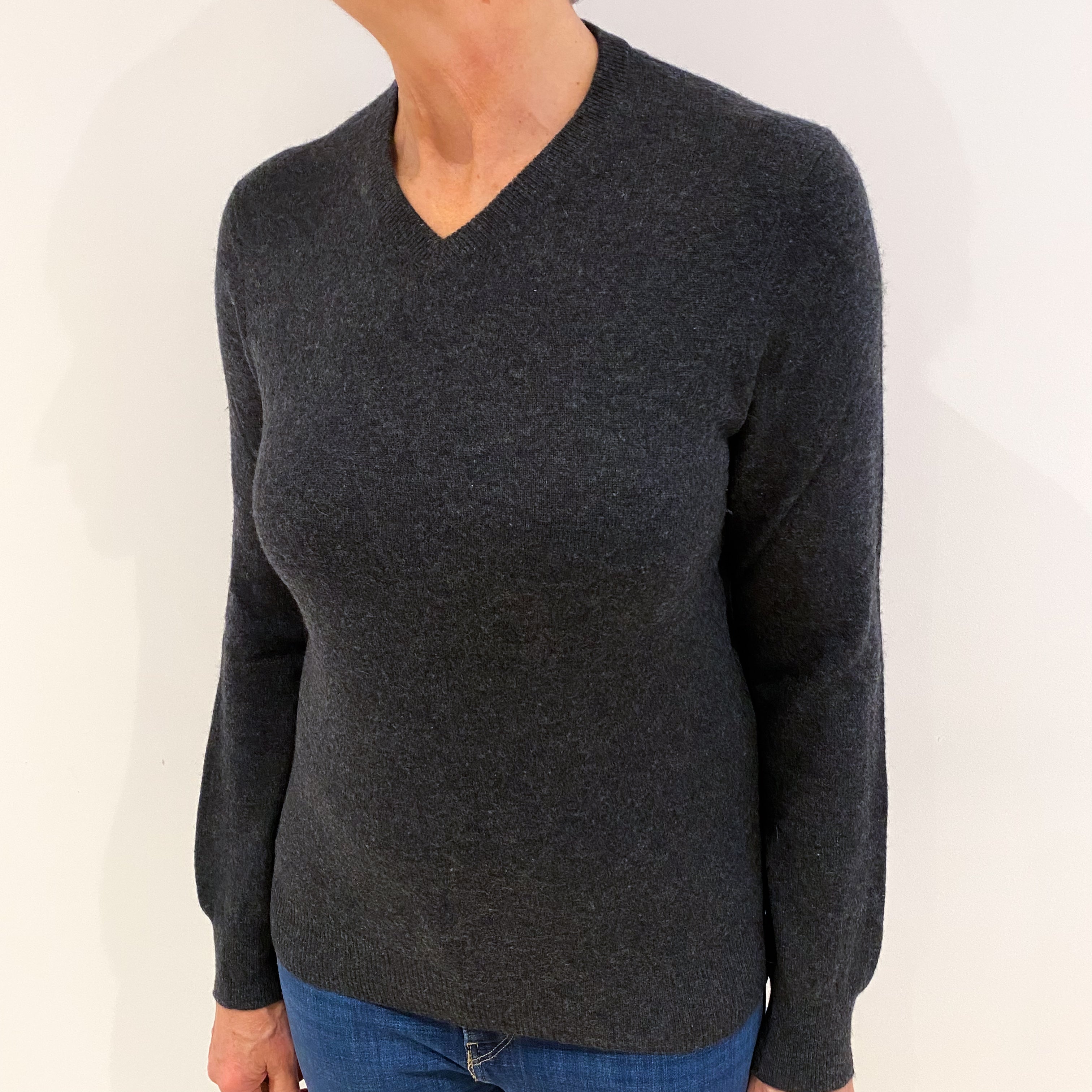 Dark Slate Grey Cashmere V Neck Jumper Medium