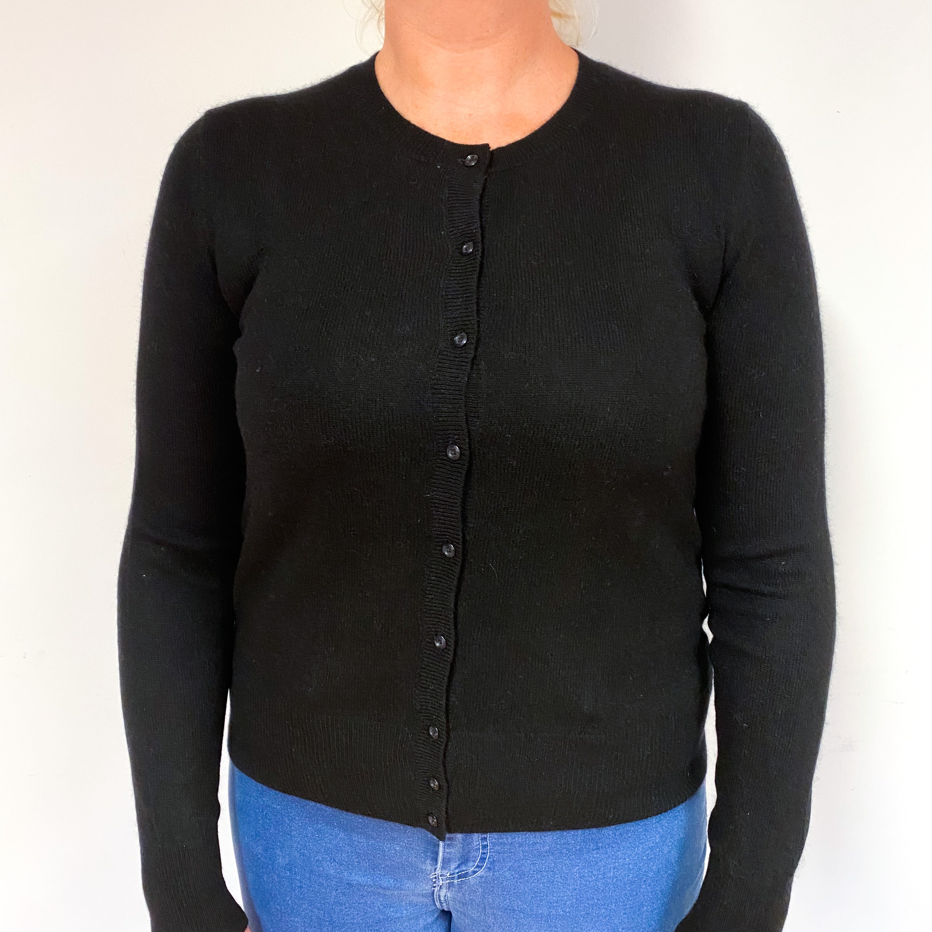 Black Cashmere Crew Neck Cardigan Large