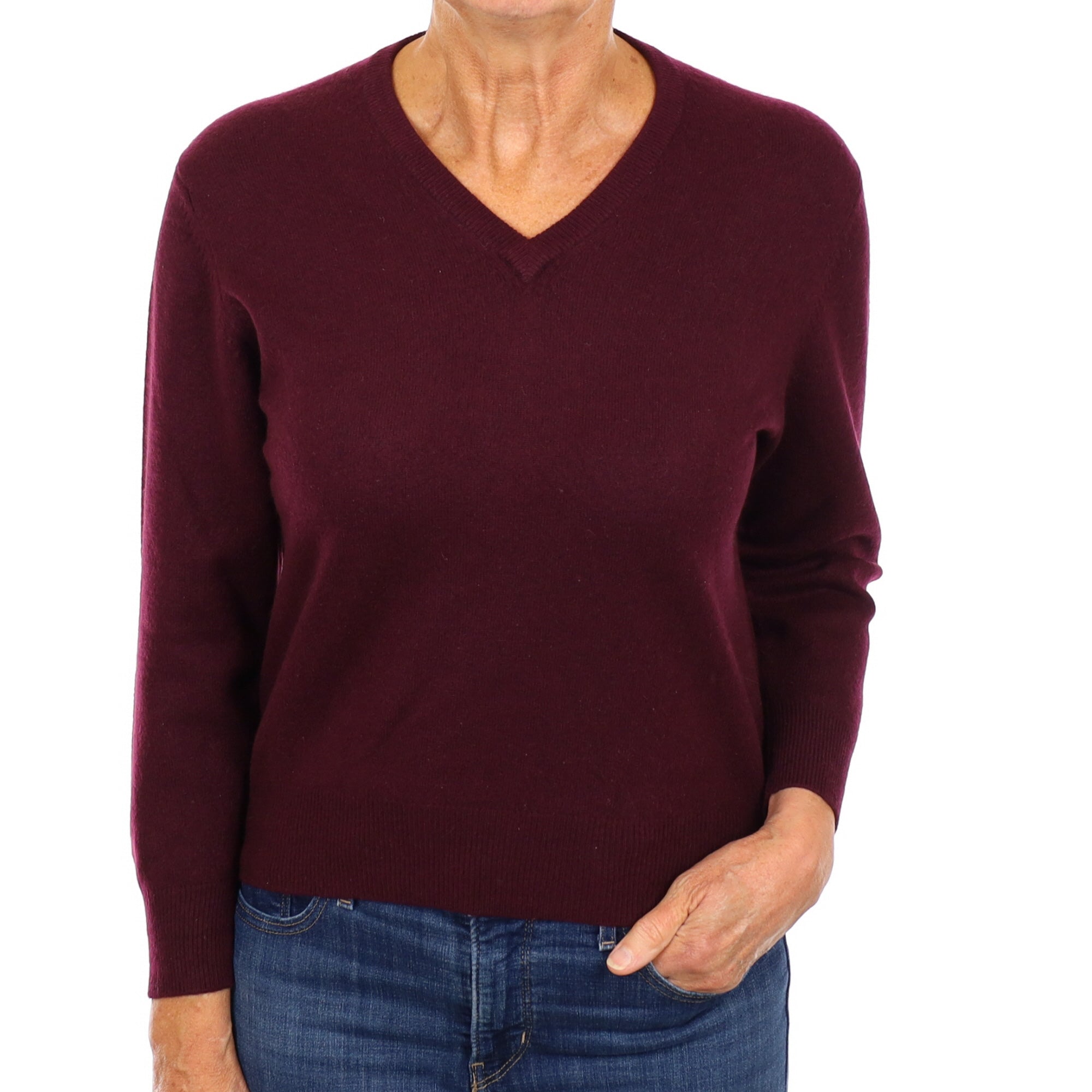 Aubergine Purple Cashmere V Neck Jumper Medium