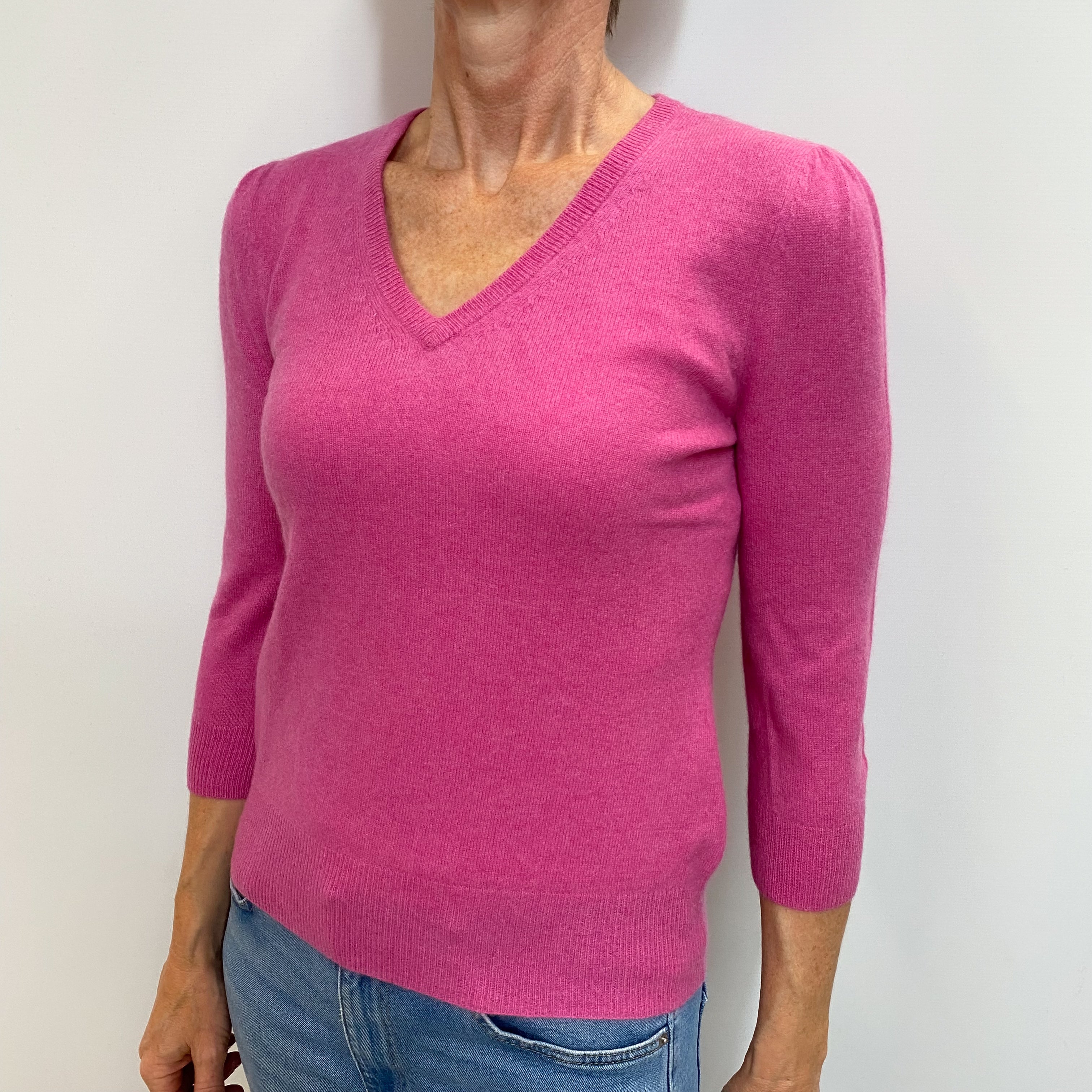 Tulip Pink Cashmere V Neck Jumper Small