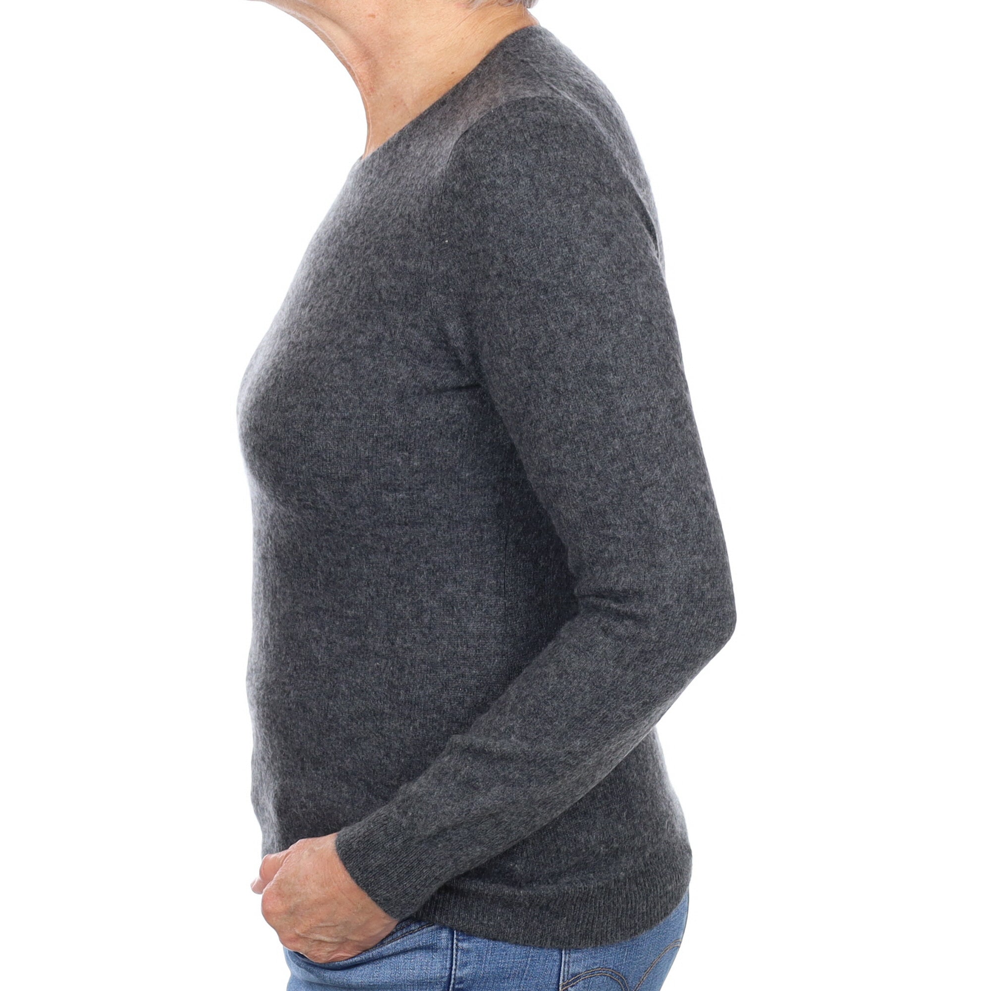 Charcoal Grey Cashmere Crew Neck Jumper Medium