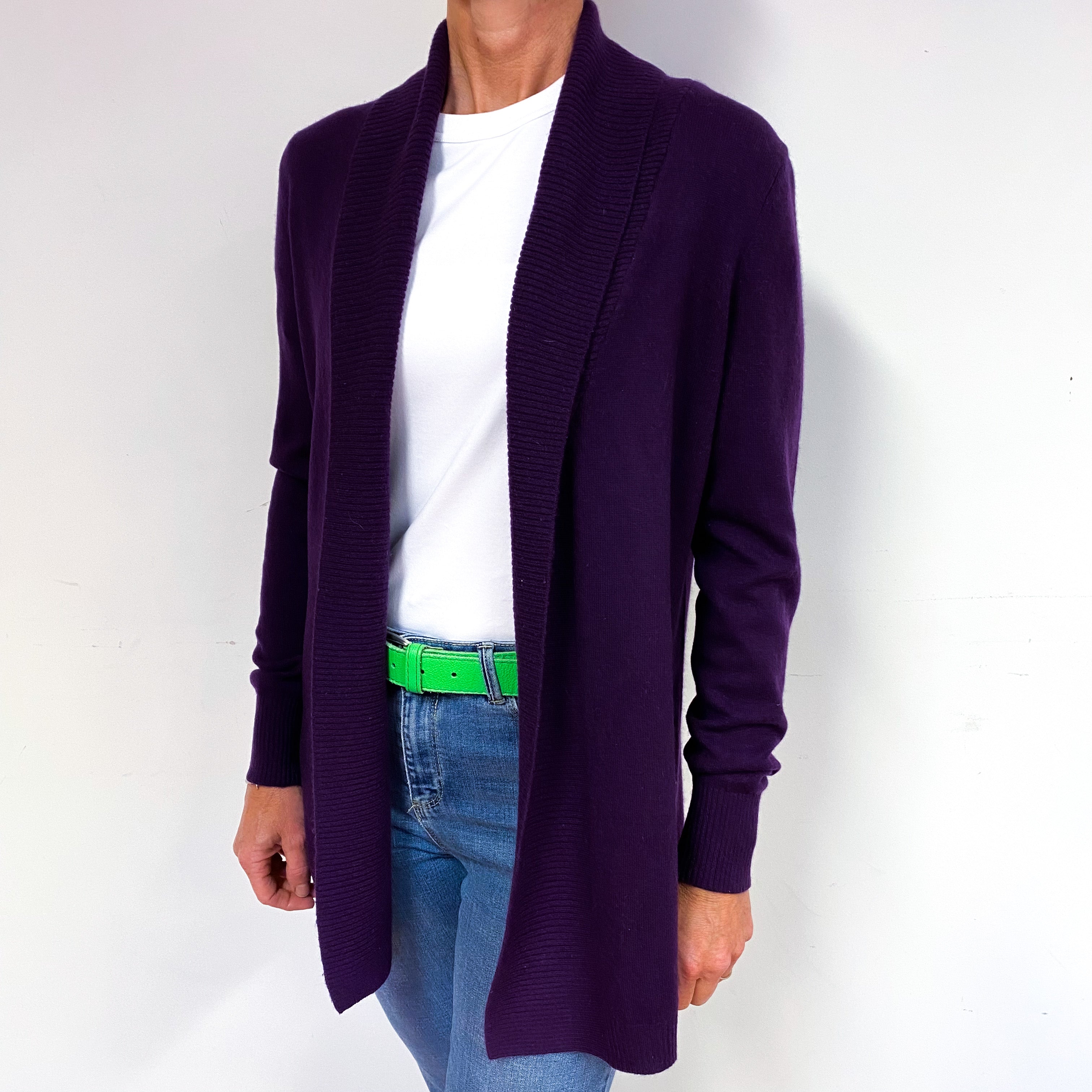 Deep Iris Purple Cashmere Edge to Edge Cardigan Medium