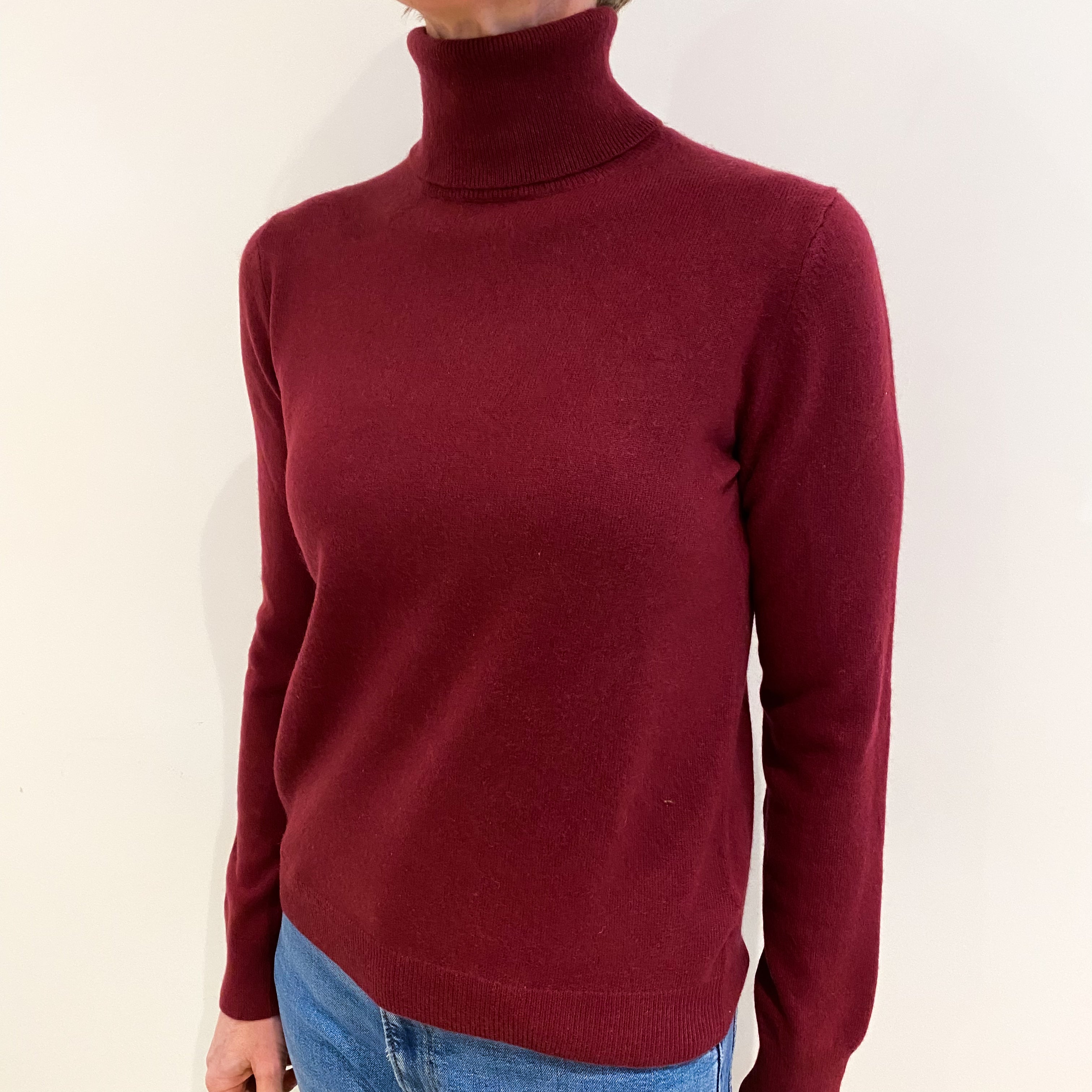 Maroon Red Cashmere Polo Neck Jumper Small