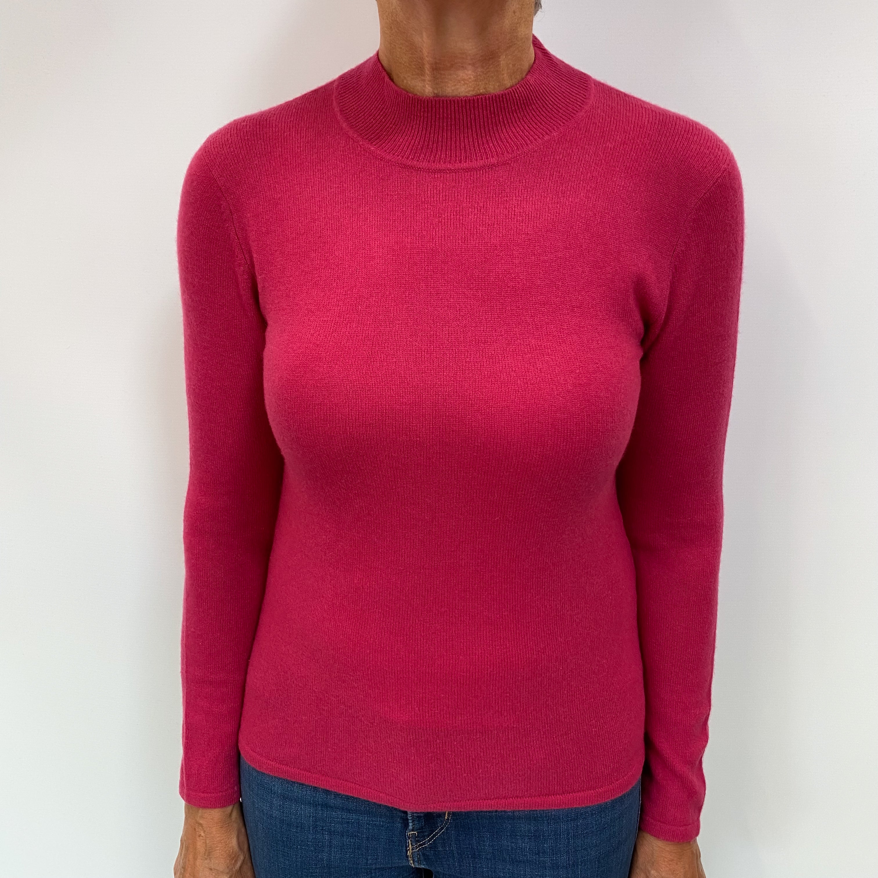 Fuchsia Pink Cashmere Turtle Neck Jumper Medium