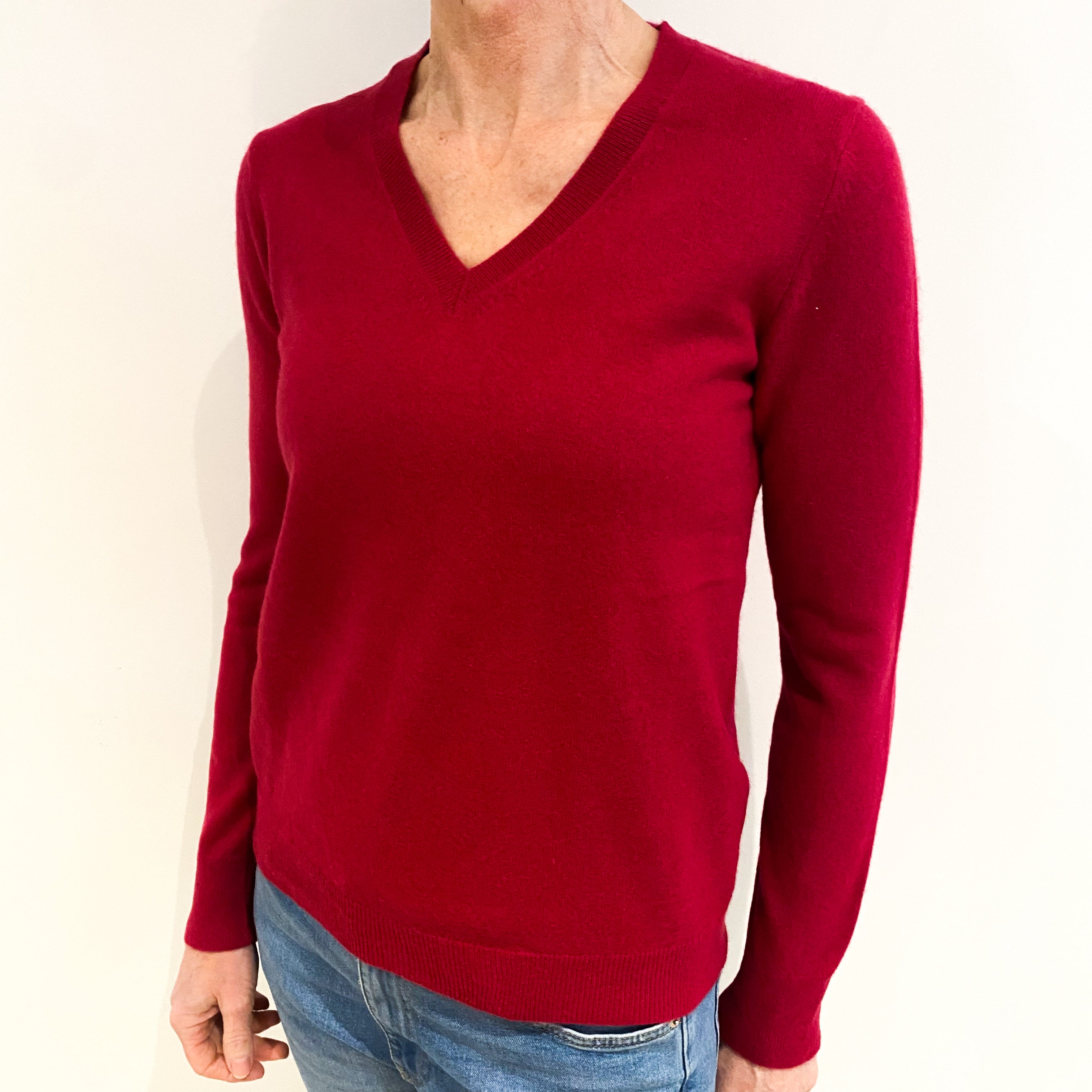 Cherry Pink Cashmere V Neck Jumper Small