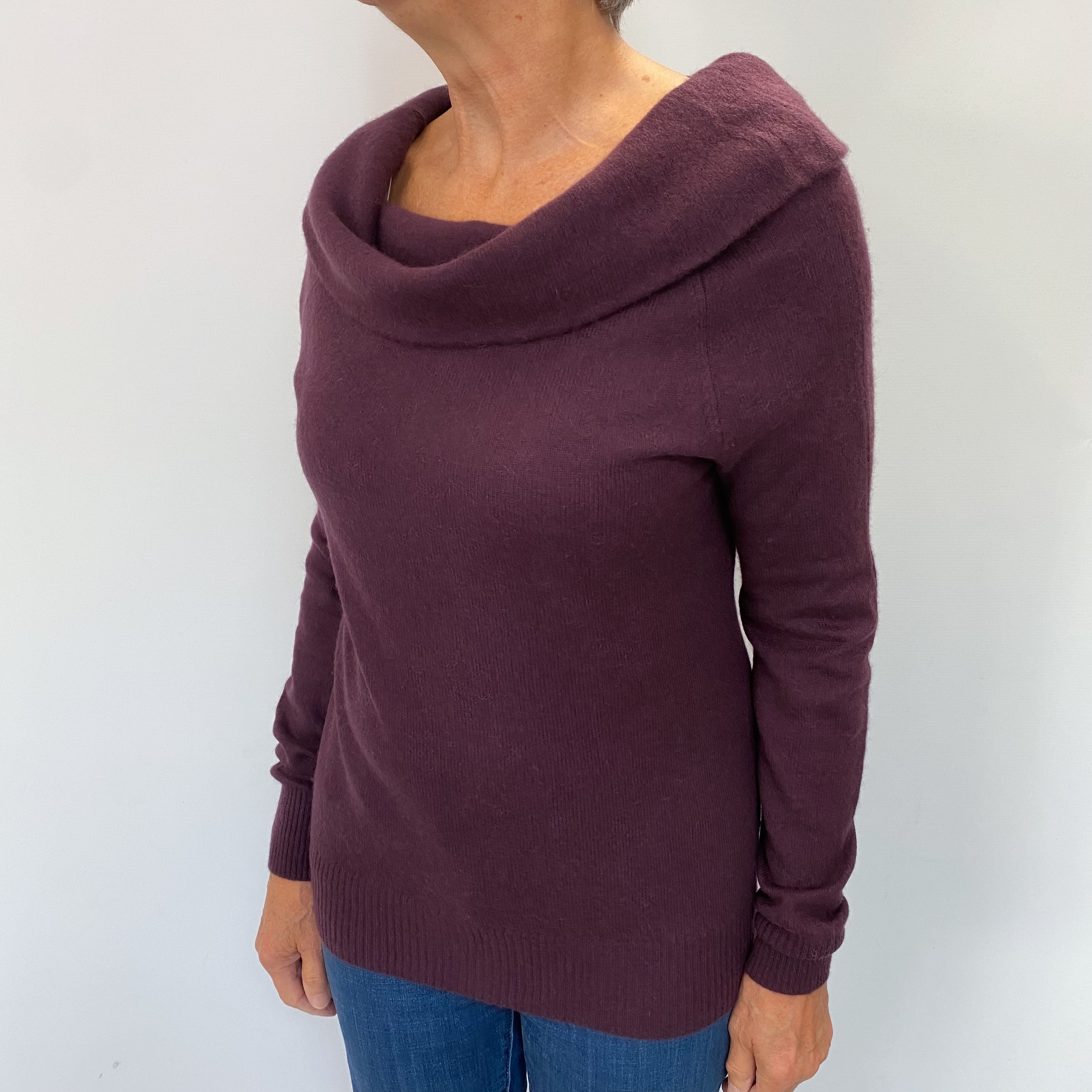 Aubergine Purple Cashmere Cowl Neck Jumper Medium