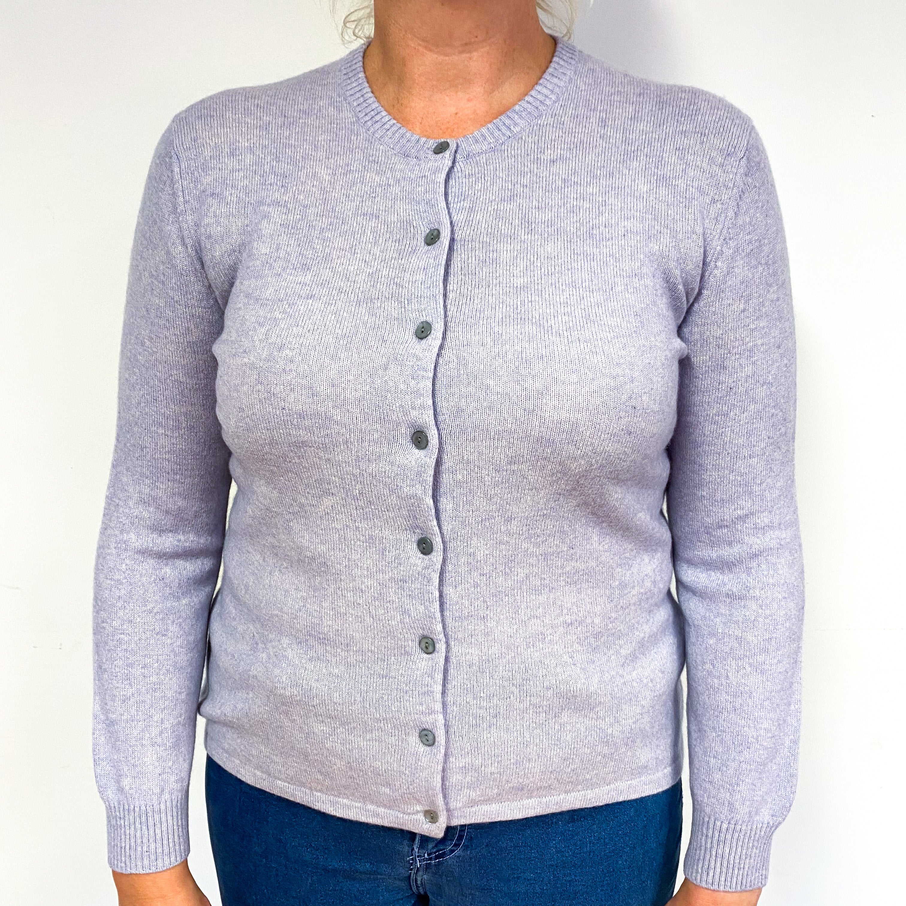 Pale Purple Cashmere Crew Neck Cardigan Large