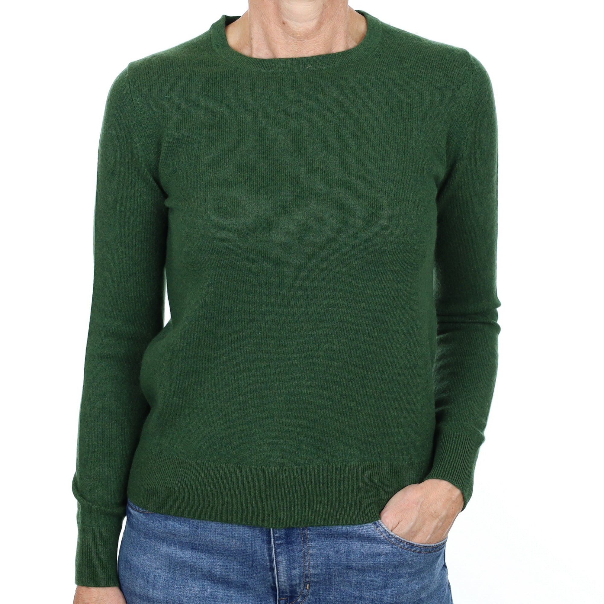 Pine Green Cashmere Crew Neck Jumper Small