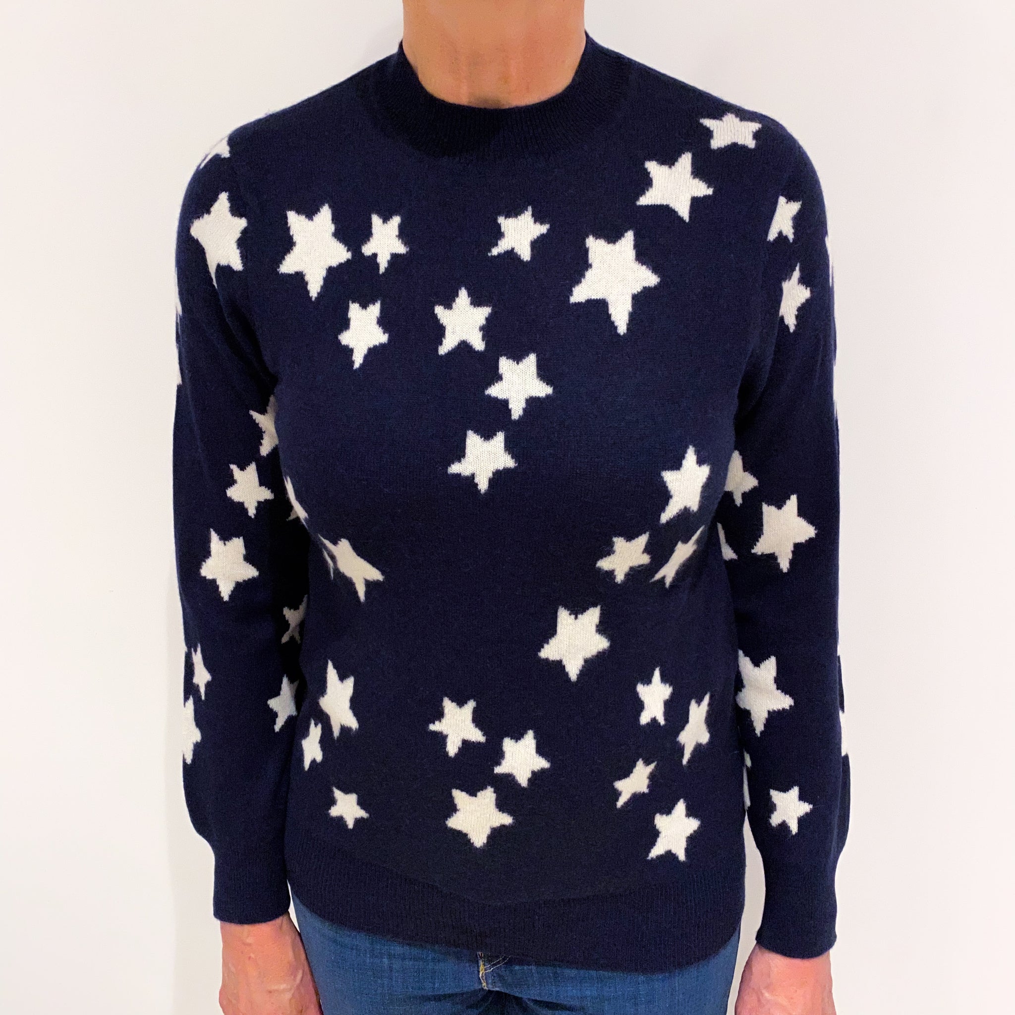Netty Diamond Knit, Turtle Neck Jumper - Navy Blue, Winter White