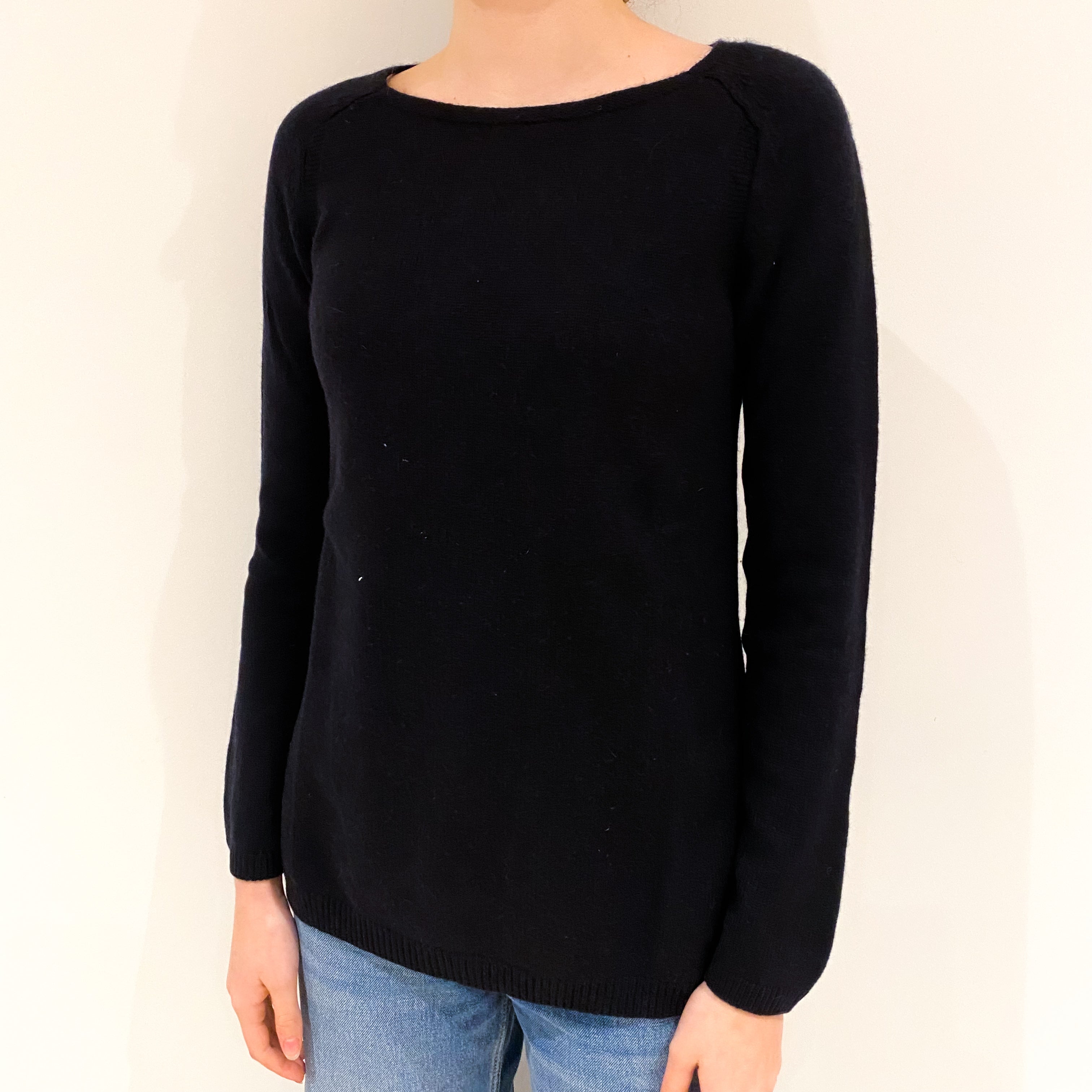 Black Heavy Knit Cashmere Crew Neck Jumper Extra Small