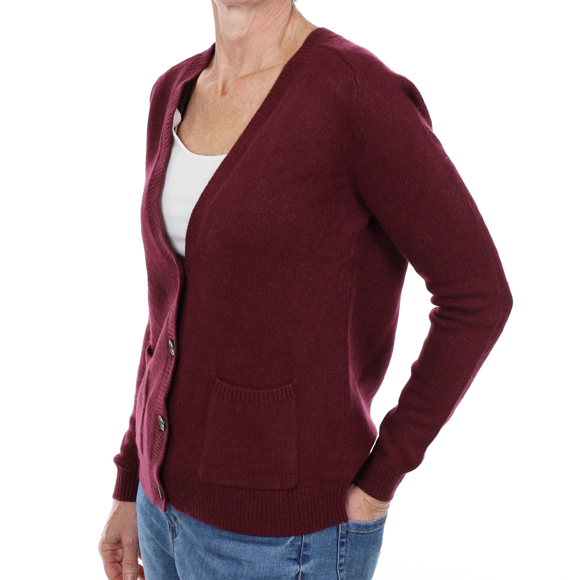 Mulberry Red Cashmere V Neck Cardigan Small
