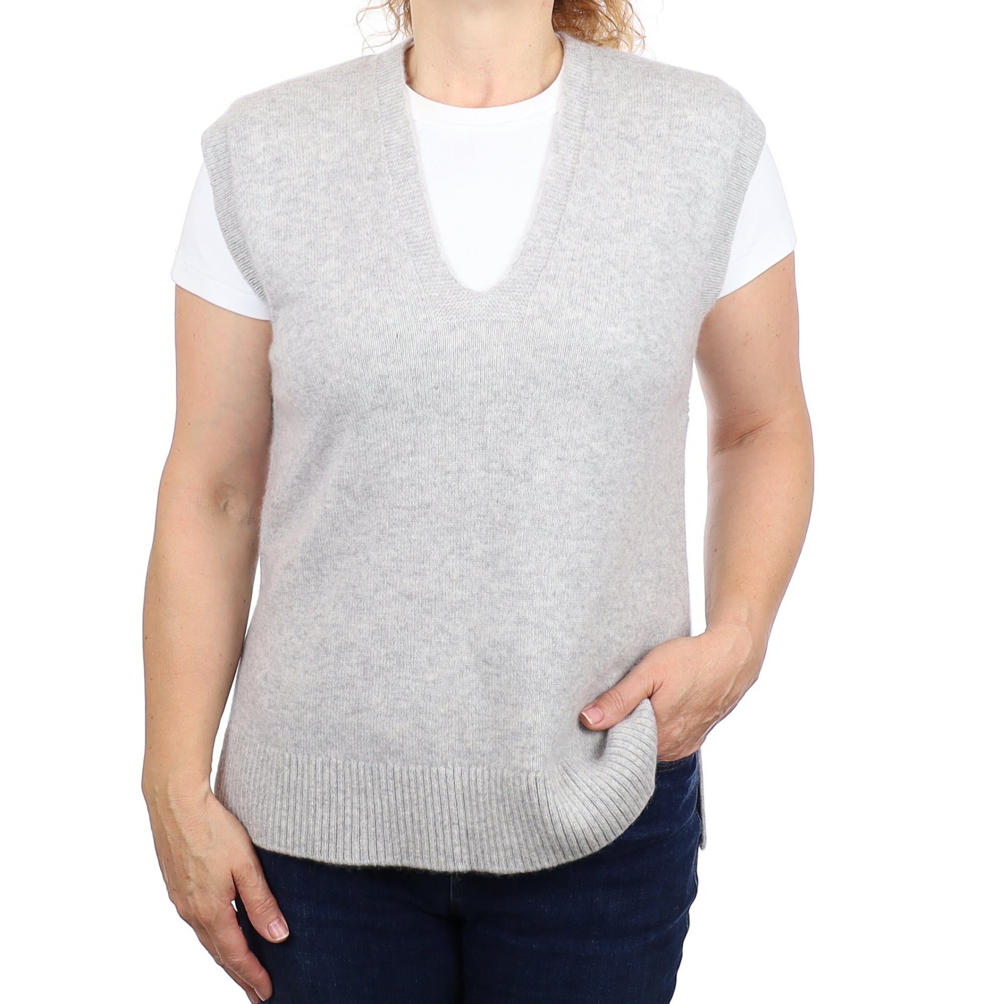 Brand New Mist Grey Luxury Cashmere Tank Top Medium UK 12-14