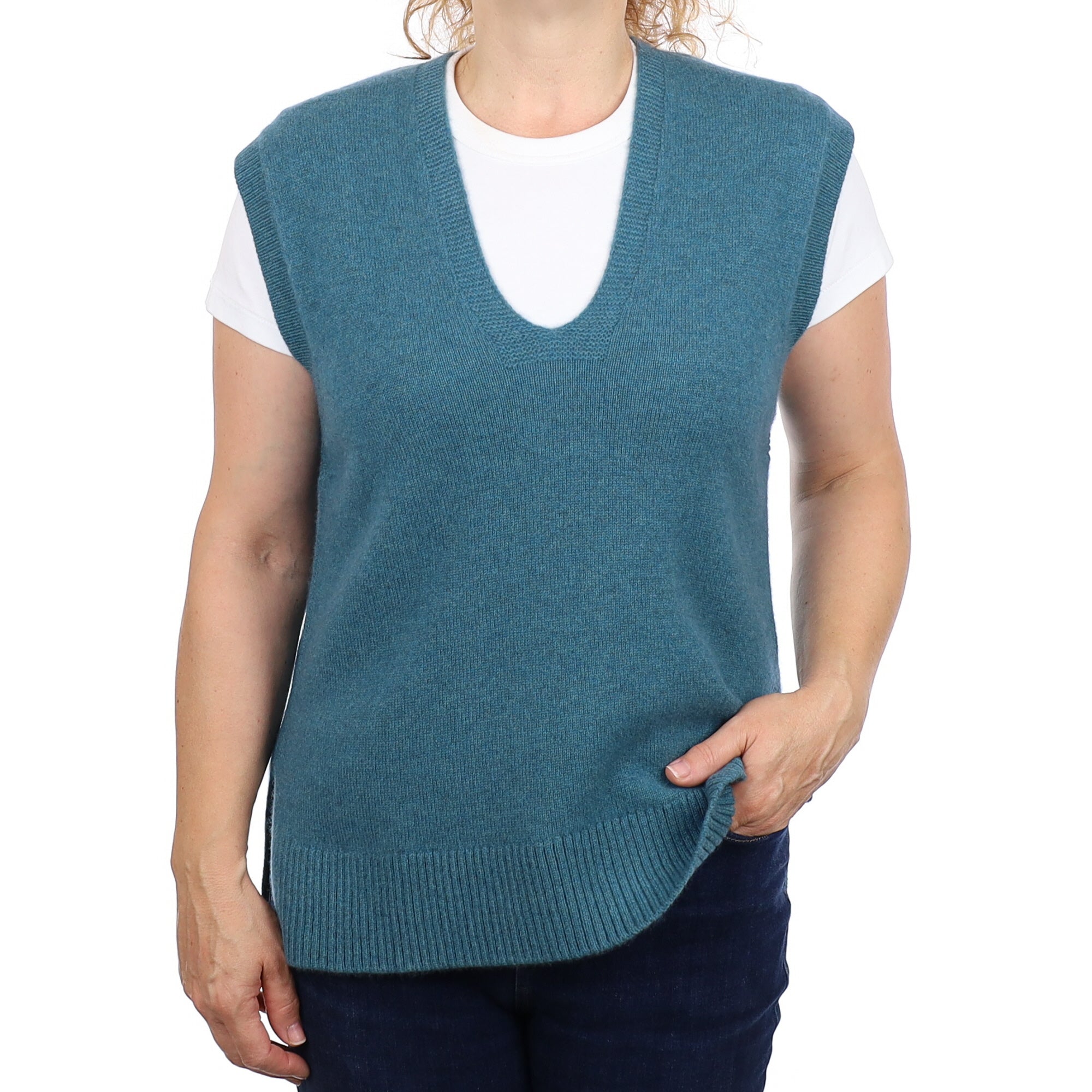Brand New Ocean Green Luxury Cashmere Tank Top Medium UK 12-14