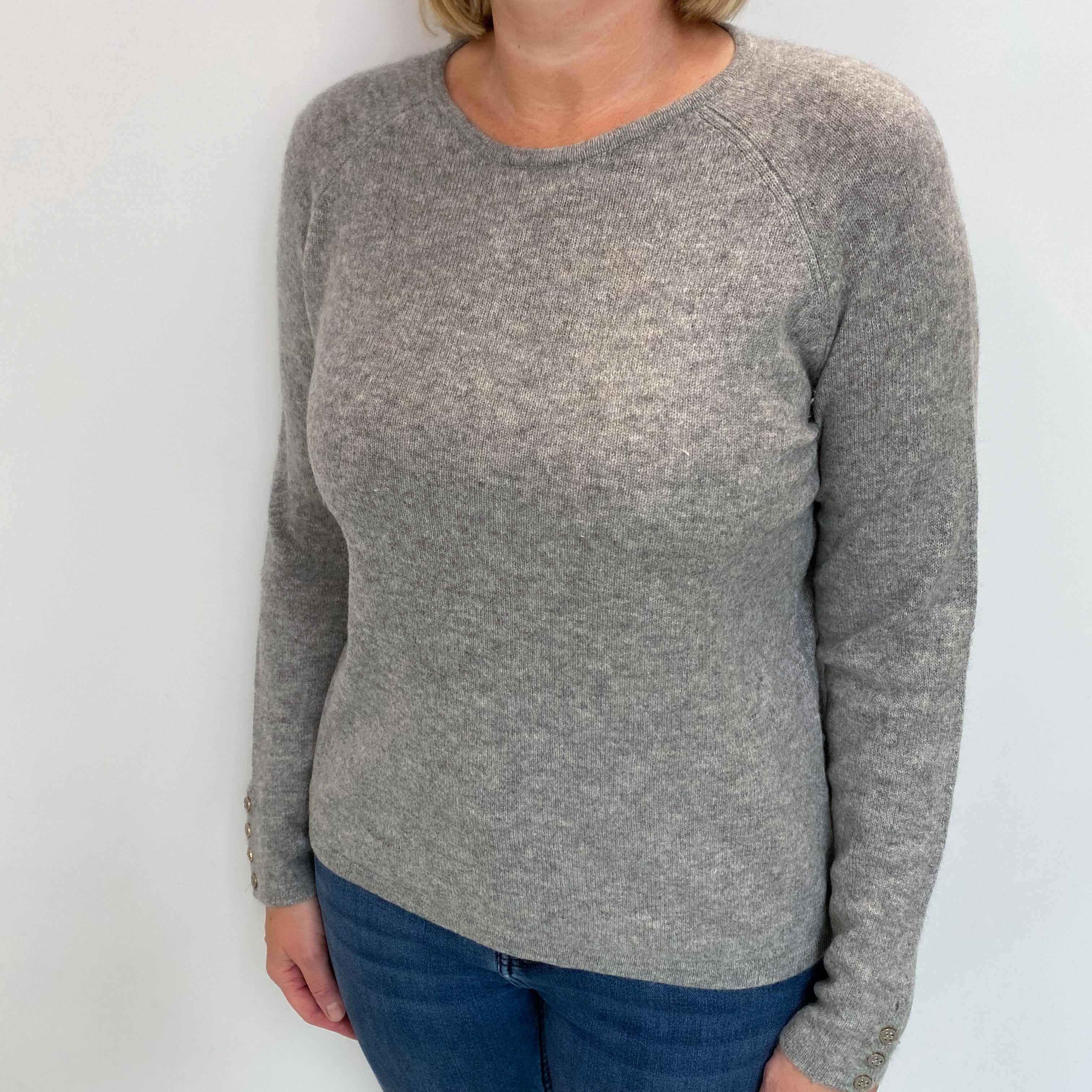 Steel Grey Cashmere Crew Neck Jumper Large