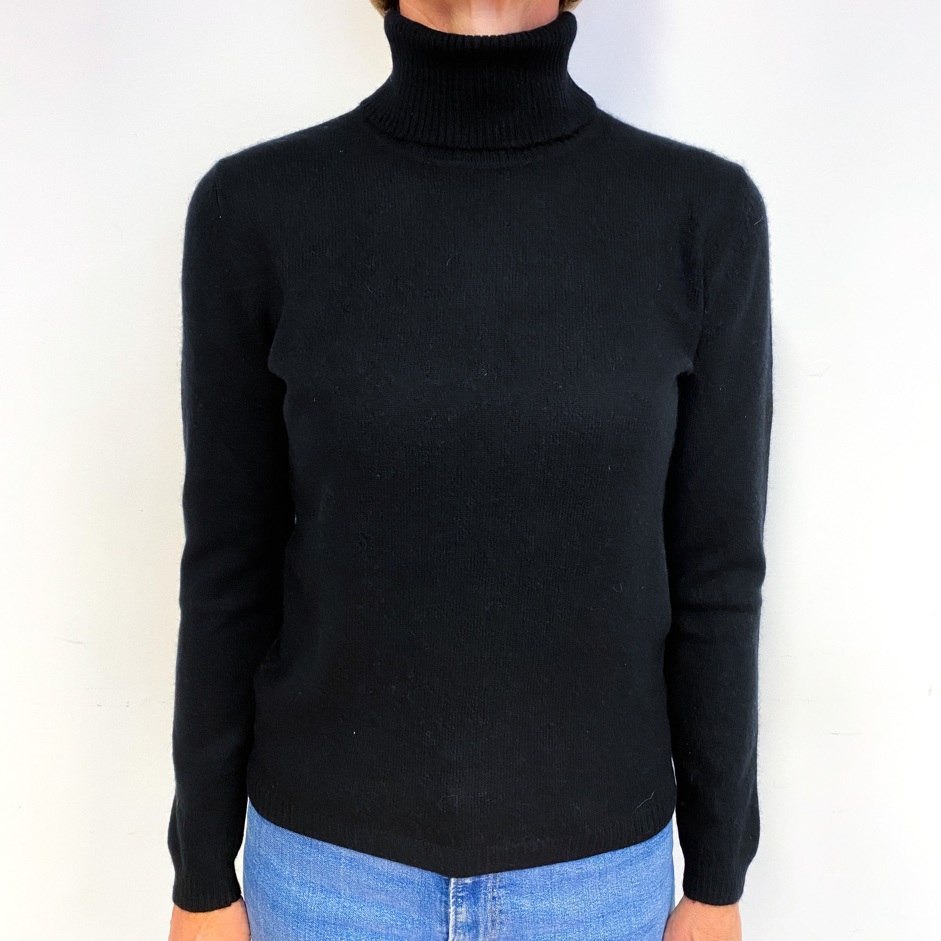 Black Cashmere Polo Neck Jumper Medium