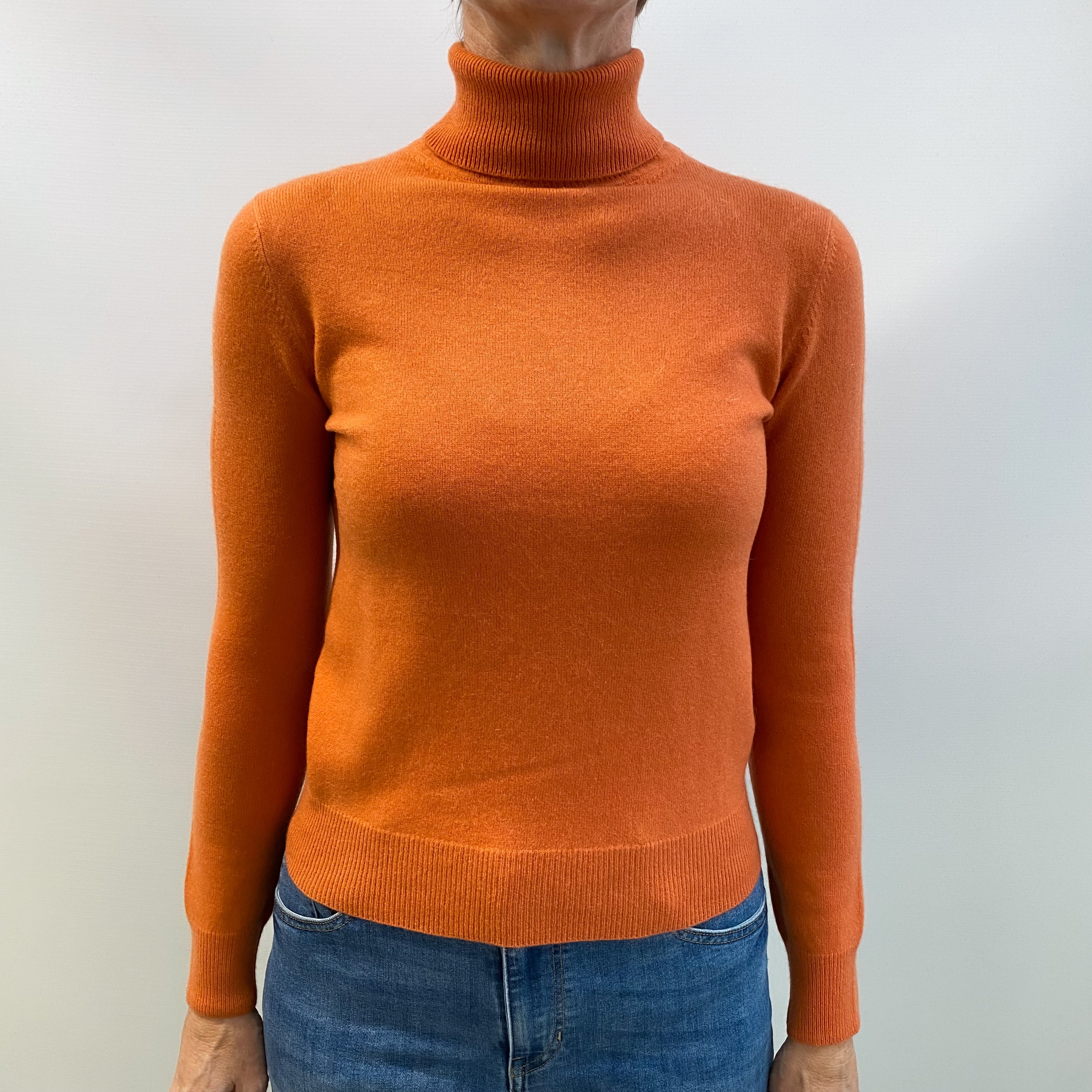 Clementine Orange Cashmere Polo Neck Jumper Small