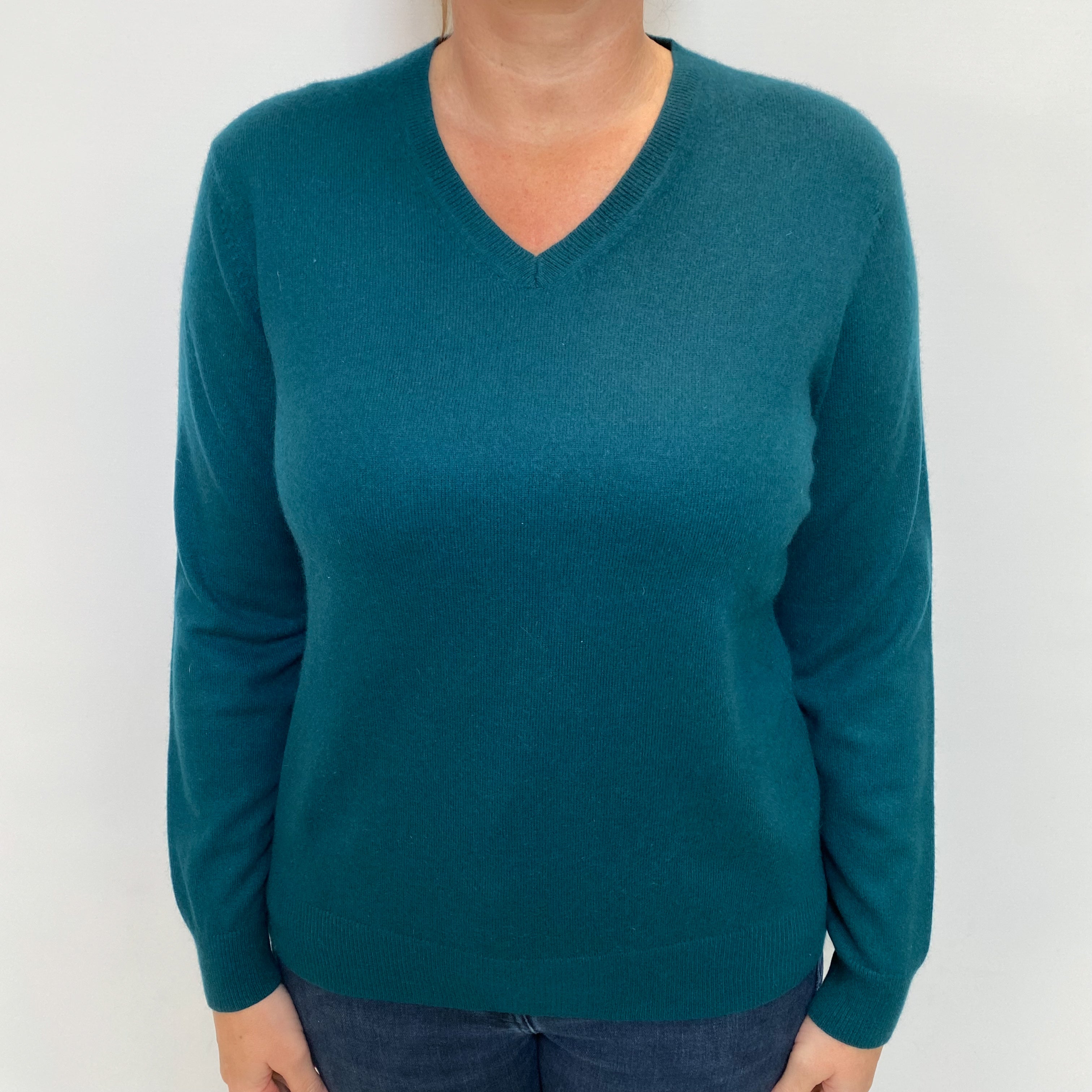 Deep Forest Green Cashmere V Neck Jumper Large