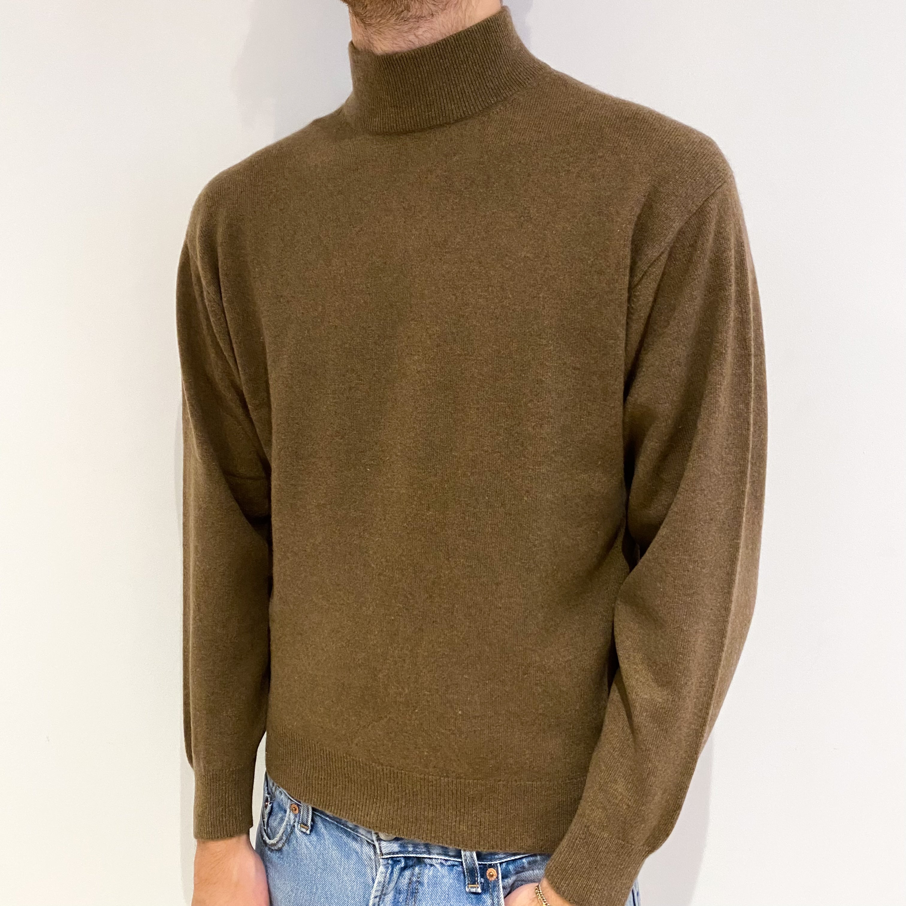 Men's Russet Brown Cashmere Turtle Neck Jumper Medium