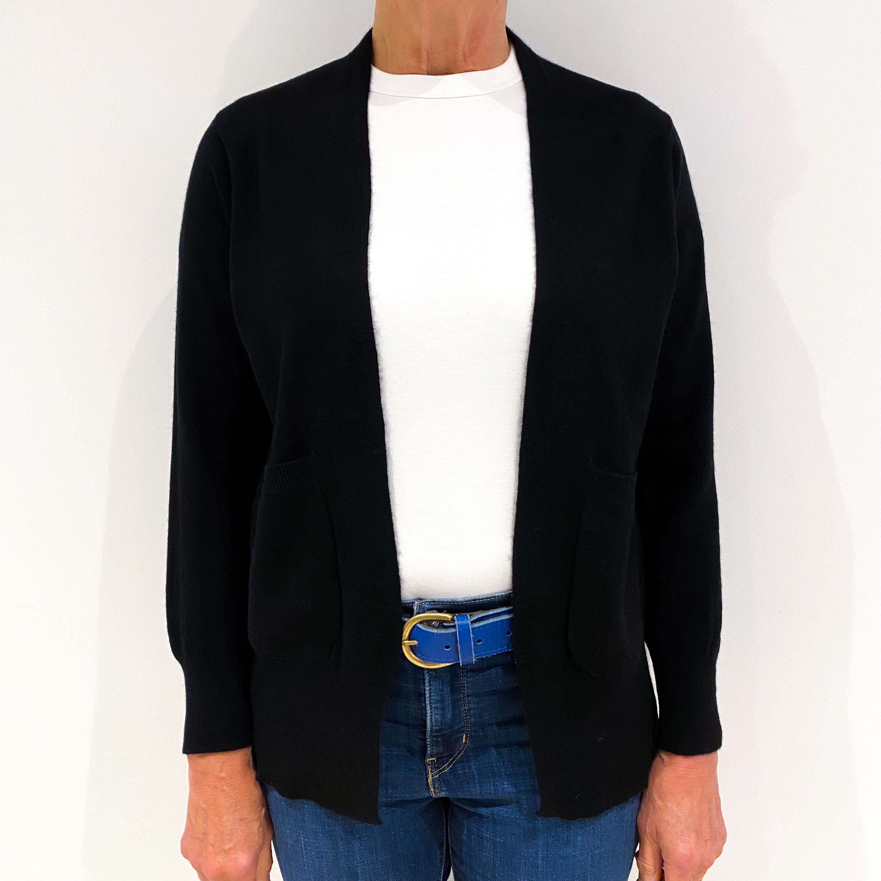 Black Cashmere Edge to Edge Cardigan Medium