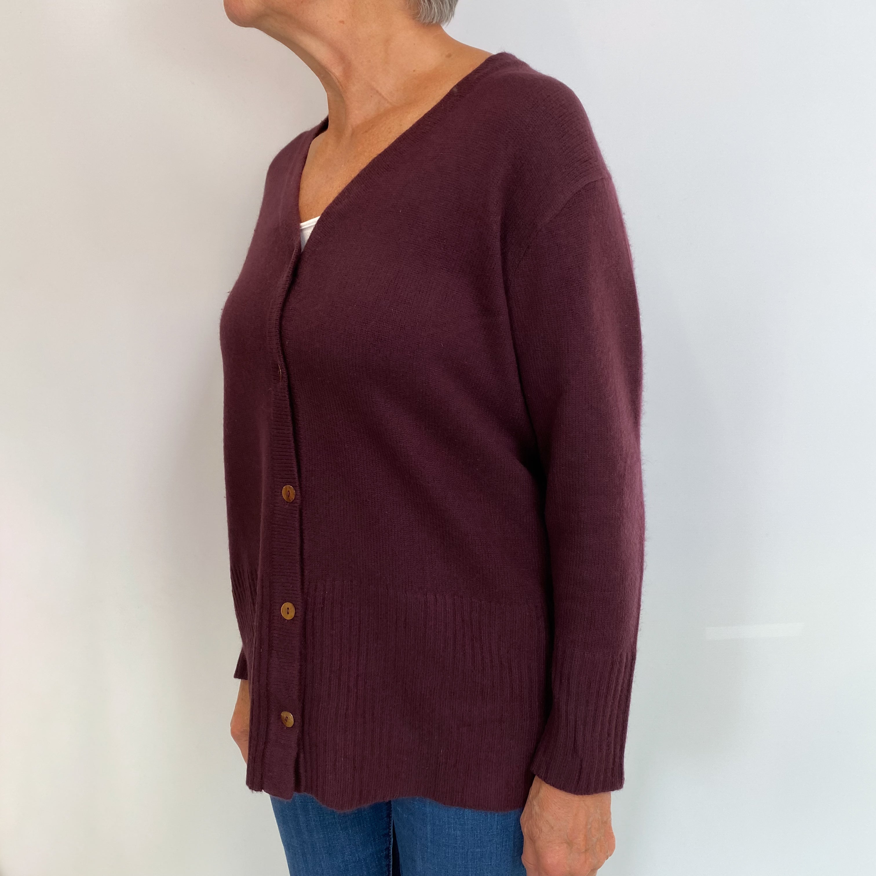 Mulberry Brown Cashmere V Neck Cardigan Medium