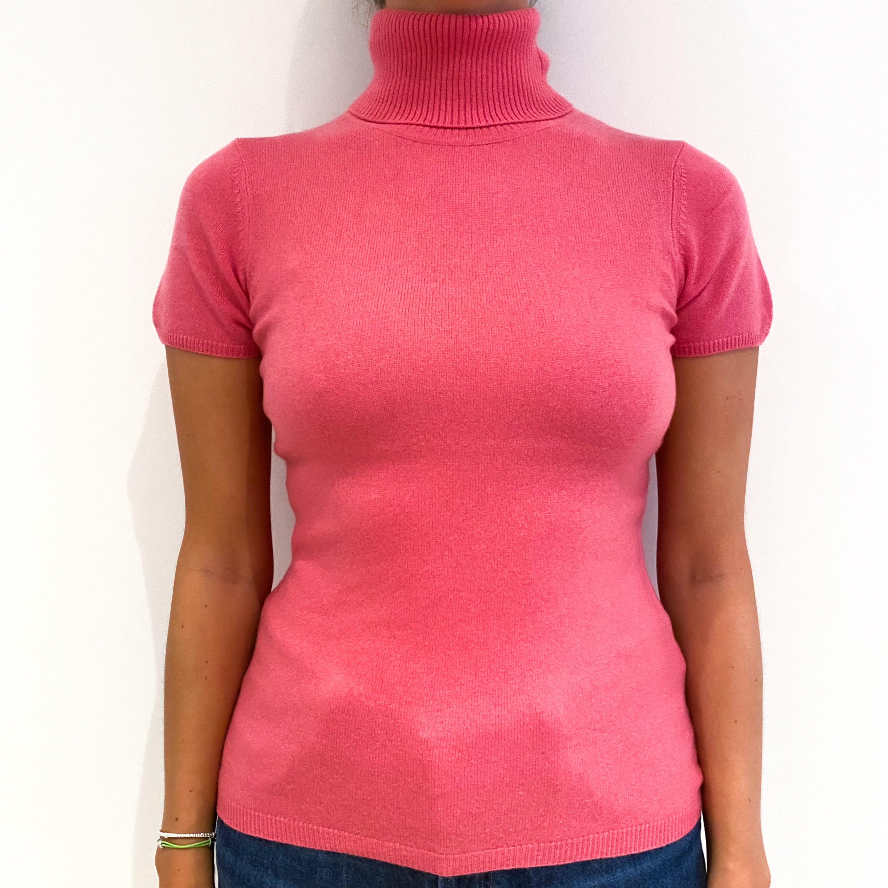 Sweet Pea Pink Short Sleeved Polo Neck Jumper Small
