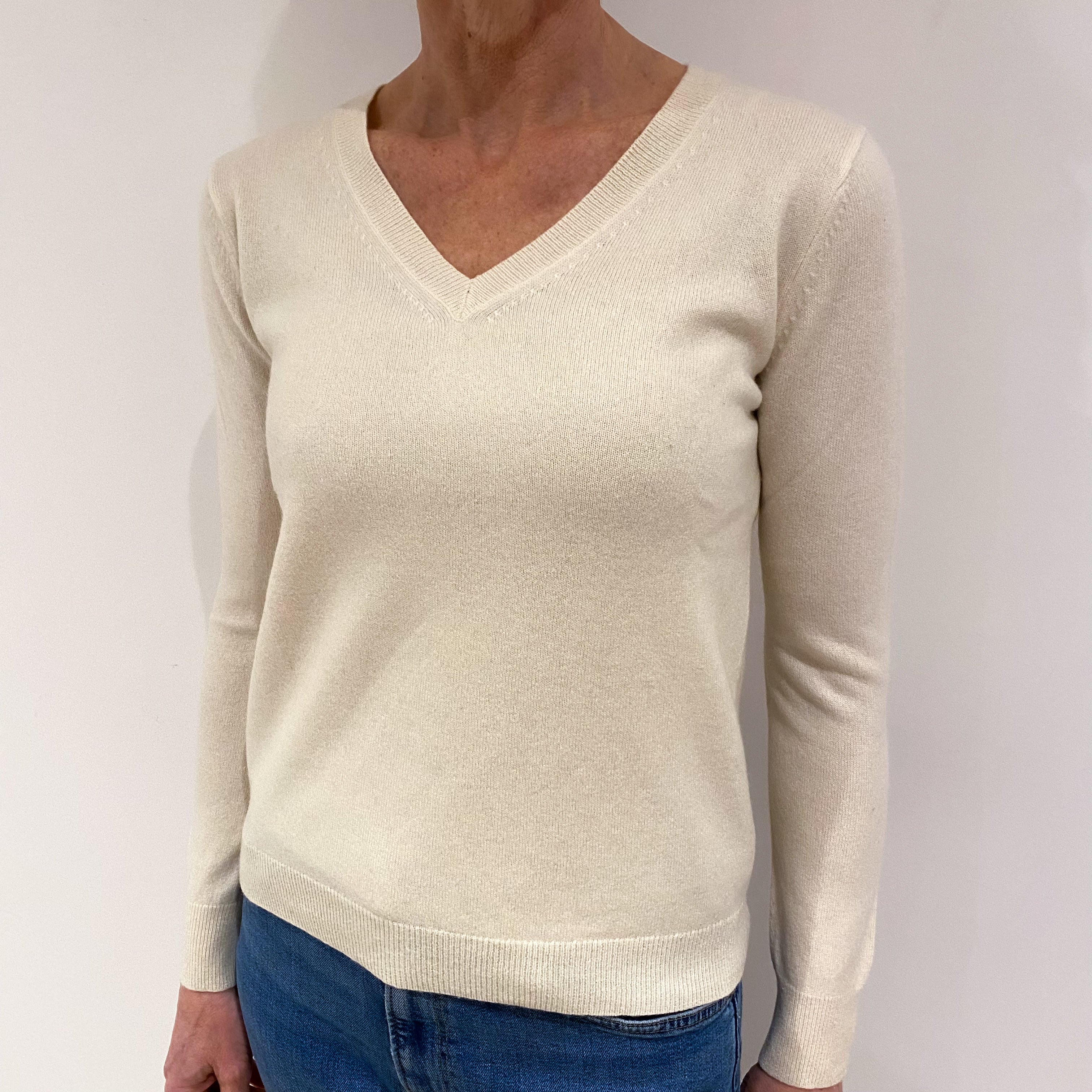 Cream Cashmere V Neck Jumper Small