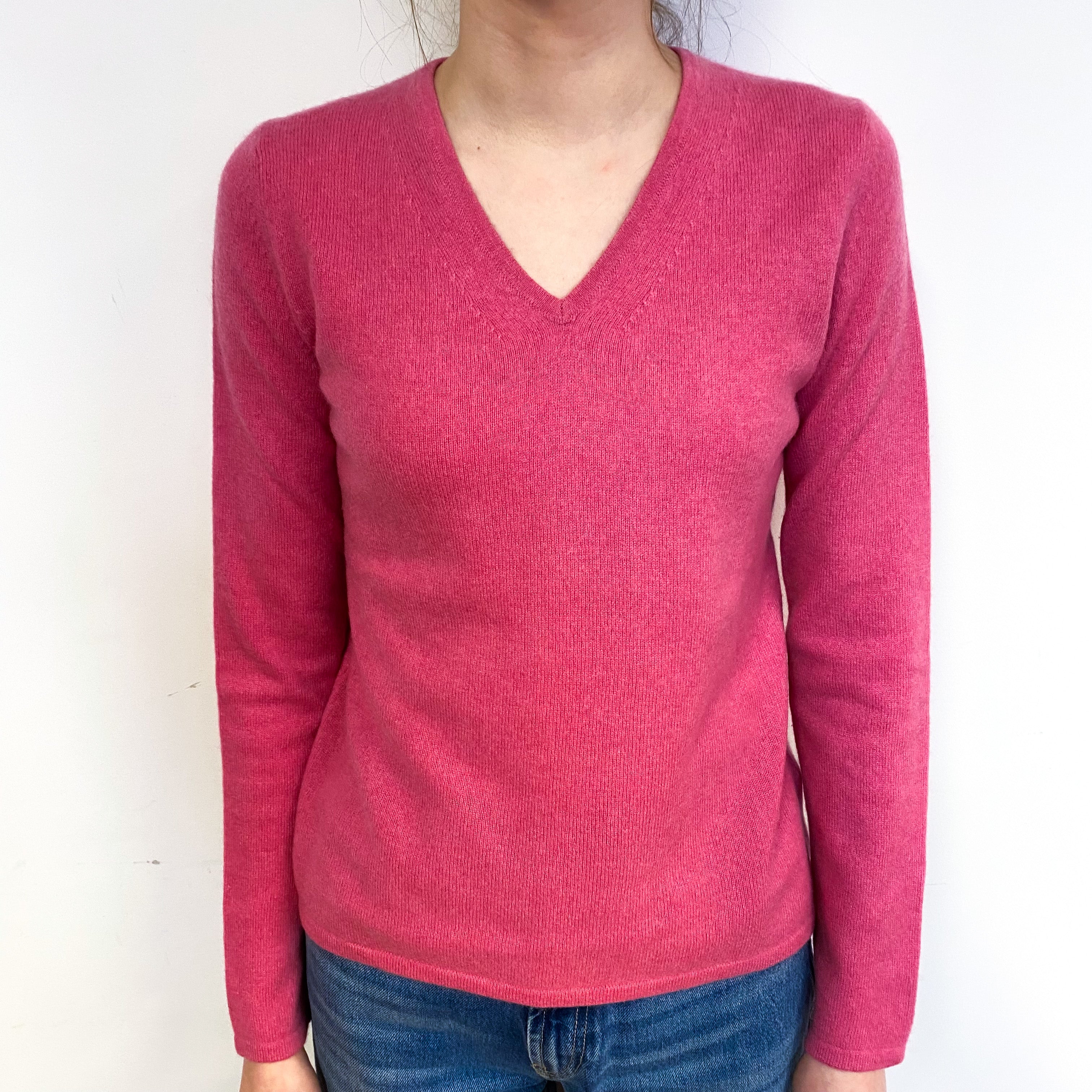Loganberry Pink Cashmere V-Neck Jumper Extra Small