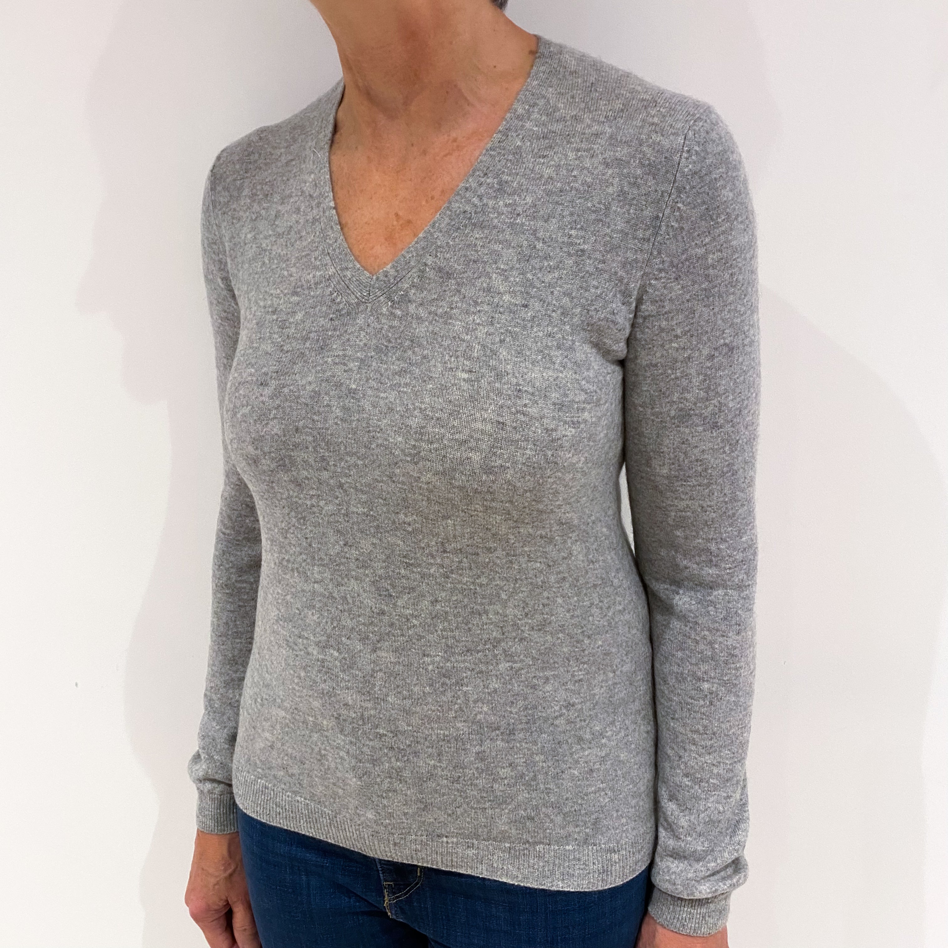 Smoke Grey Cashmere V Neck Jumper Medium