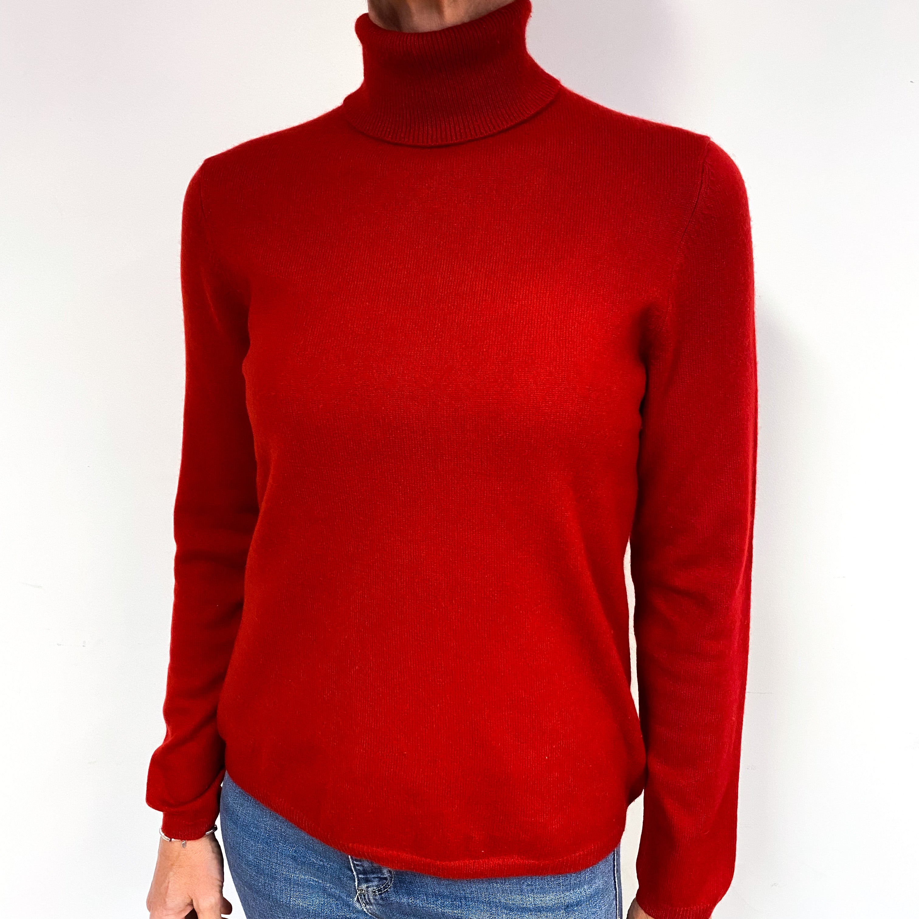 Post Box Red Cashmere Polo Neck Jumper Medium