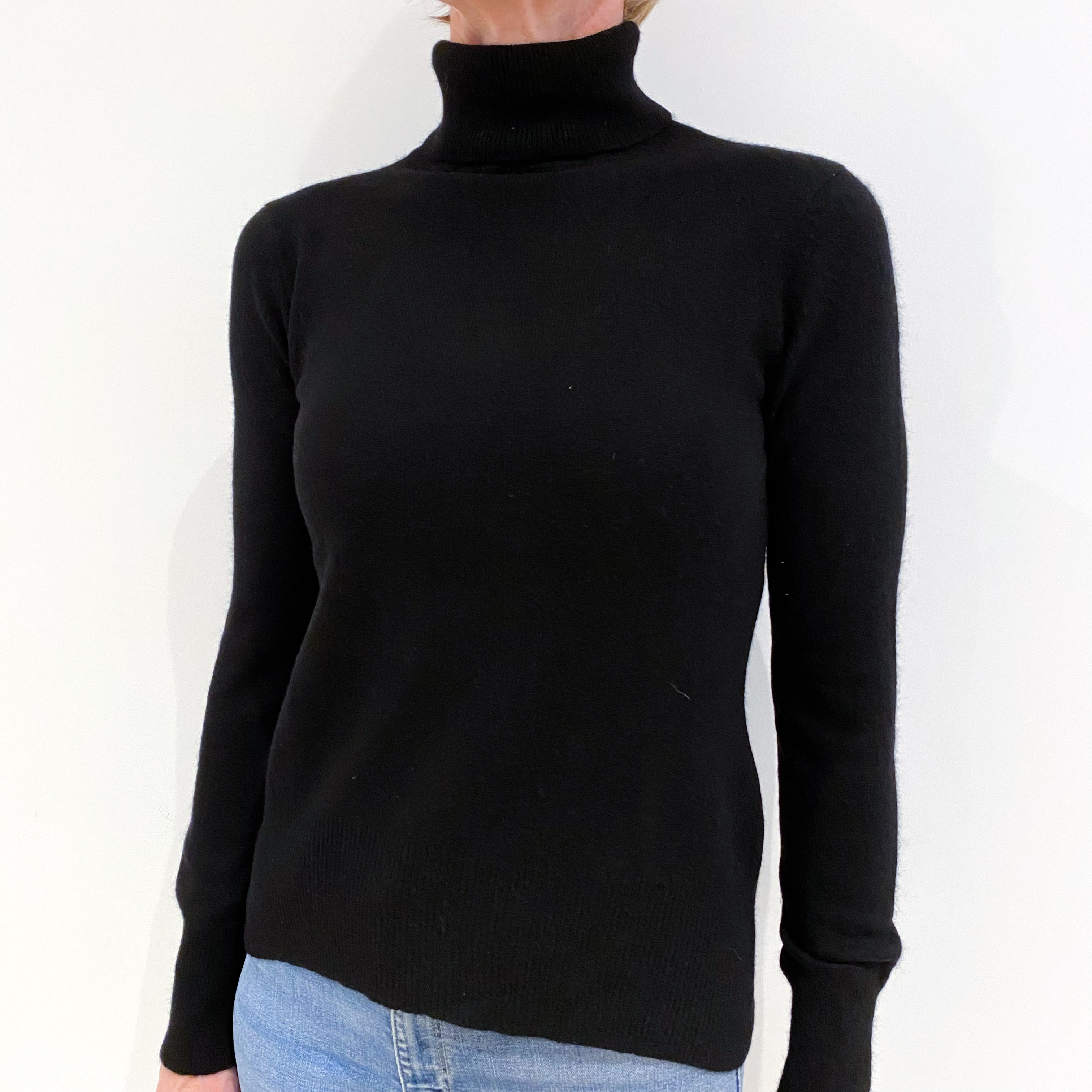 Black Cashmere Polo Neck Jumper Small