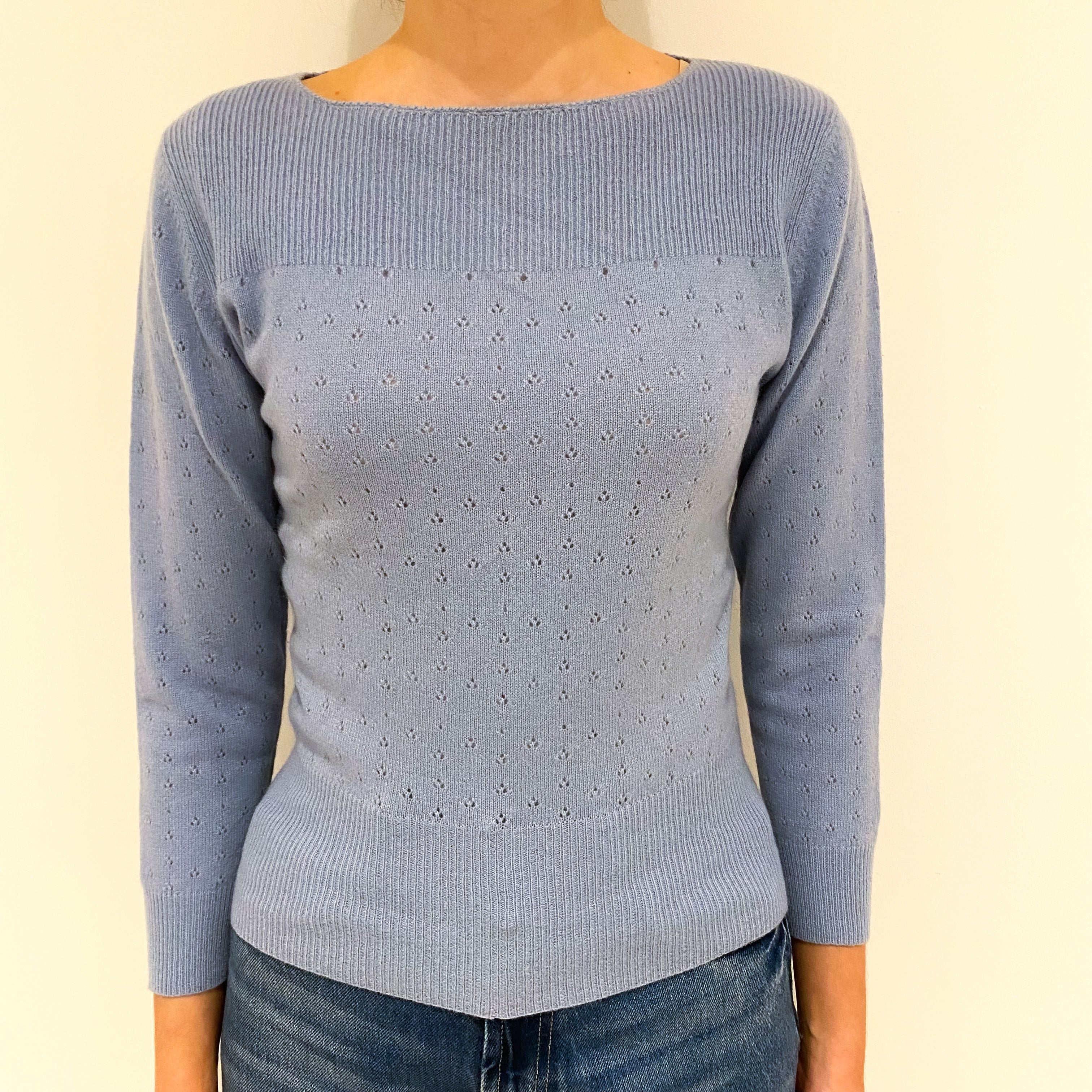 Pale Blue Cashmere Boat Neck Jumper Extra Small